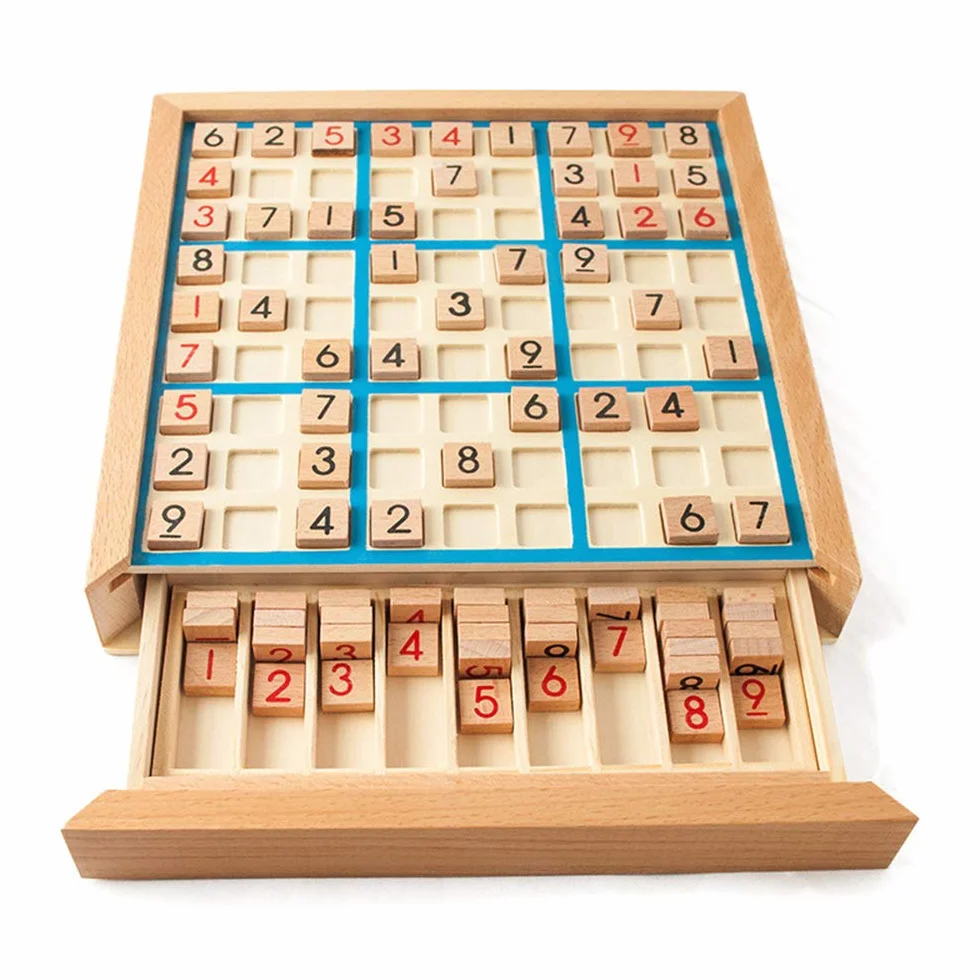 Lixada Drewniana deska do puzzli Sudoku, drewniana gra Sudoku, zestaw z szufladą, matematyka, łamigłówka, zabawki na biurko