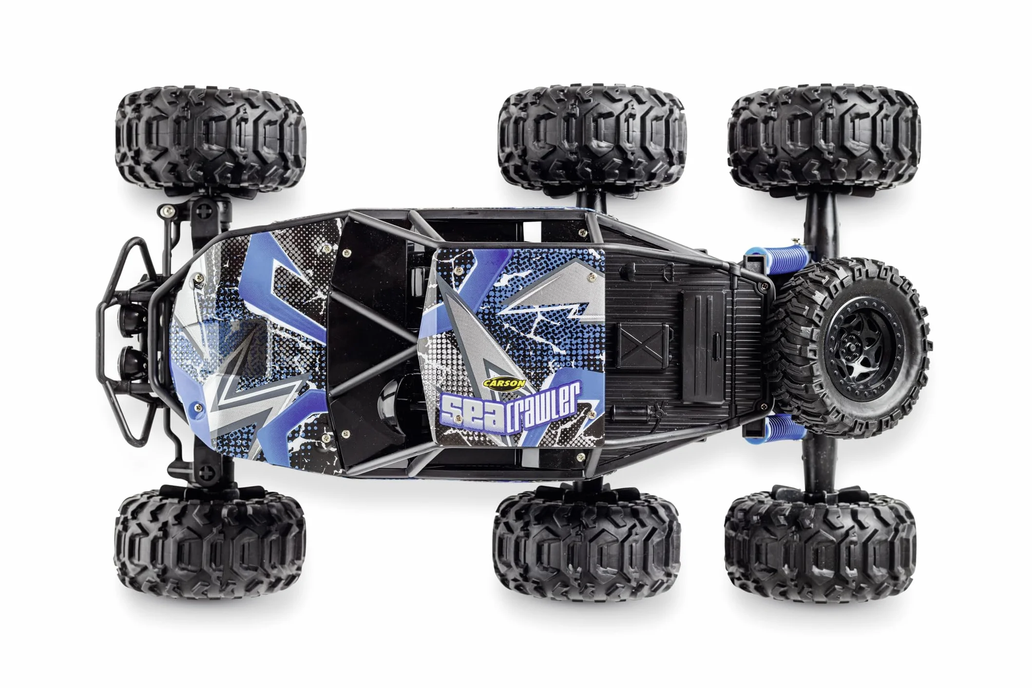 Carson 500404288 1:10 Sea Crawler 6 x 6 100% RTR niebieski – samochód RC jako pojazd amfibii, 100% RTR, do lądu i wody, wytrzymały i wodoodporny, z pilotem zdalnego sterowania 2,4 G
