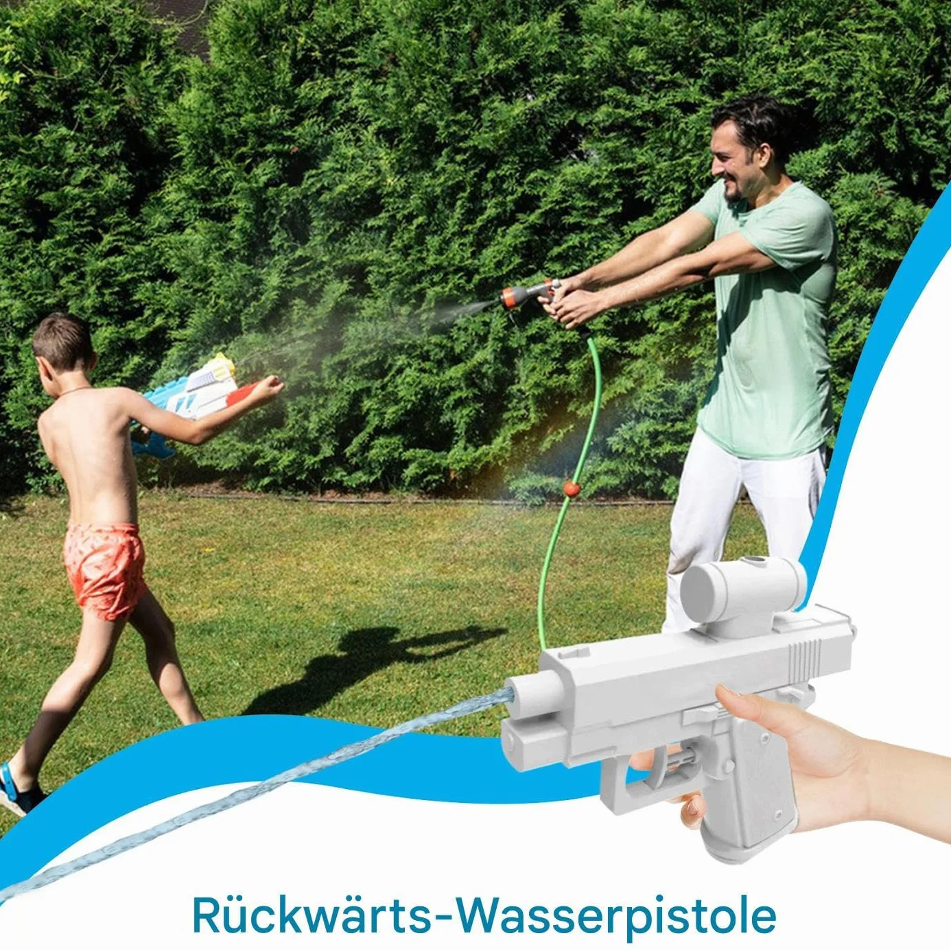 Prank dwukierunkowy pistolet na wodę, odwrócony spray do wody Squirter Toys | Zabawka do wyciskania wody | Pistolet na wodę może być używany z przodu i z tyłu, latem na świeżym powietrzu, do kąpieli