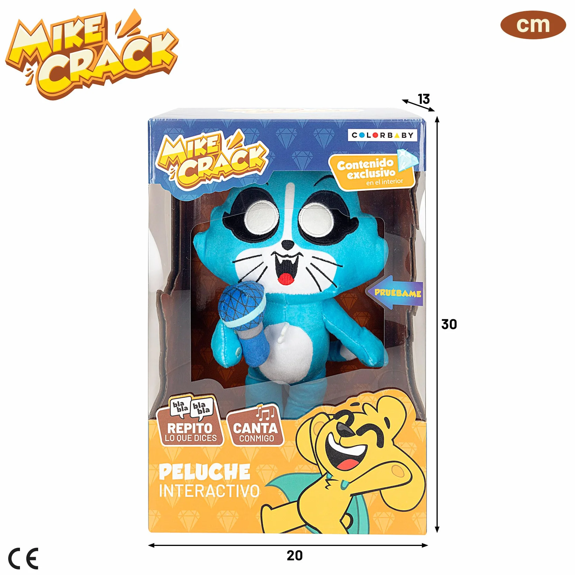 COLORBABY Mikecrack, Interaktywna pluszowa zabawka, kotek Akela, z muzyką, nagrywanie głosu i odtwarzanie, zabawka postać Youtube, 29 cm, śpiewa najlepszą piosenkę, powtórz to, co mówisz (85424)