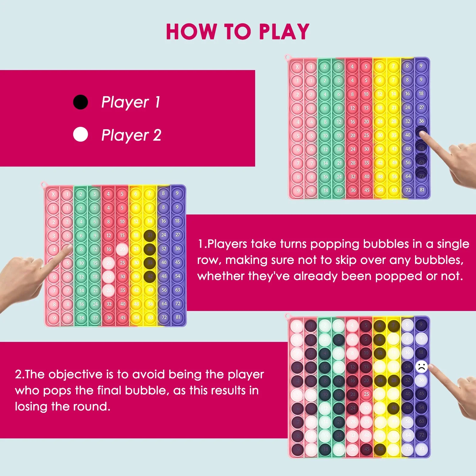 BOOWEN Pop It Fidget Zabawka Gigantyczna Push Bubble Poppit Silikonowe czujniki antystresowe Pękające bąbelki Edukacyjna zabawka matematyczna dla dzieci i dorosłych