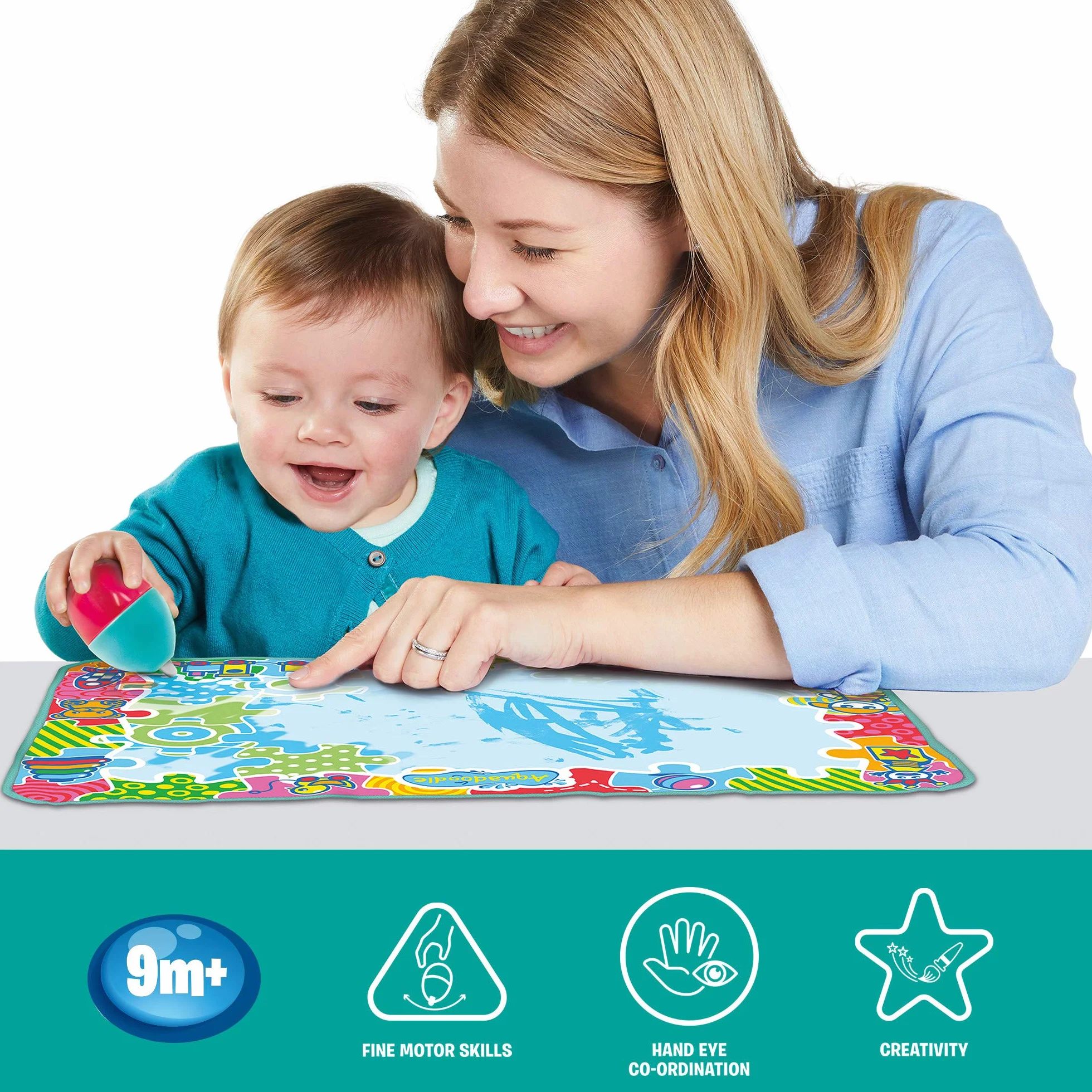 Aquadoodle Baby Water Doodle Mat, Official Tomy No Mess Colouring & Drawing Game, Baby Water Mat Suitable for Babies, Boys & Girls from 9 Months, 1, 2, 3 + Year Olds