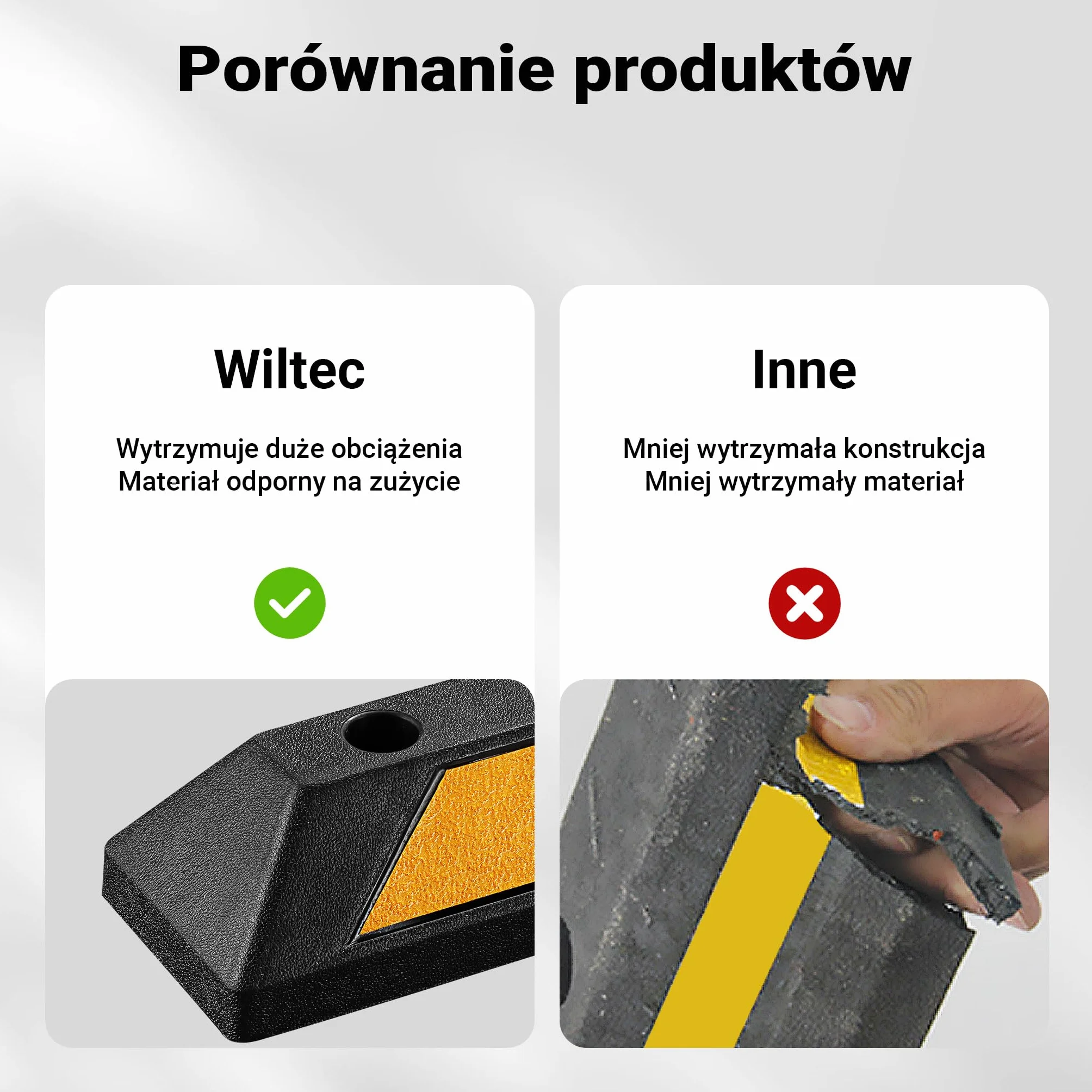 Wiltec Ogranicznik parkingowy 2 szt. 120 x 15 x 10 cm czarny z żółtą taśmą odblaskową, odbojnik gumowy do garażu i parkingu