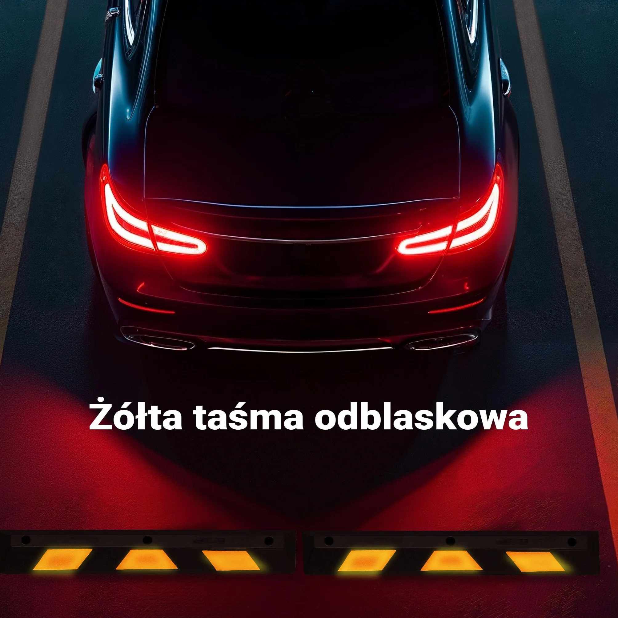 Wiltec Ogranicznik parkingowy 2 szt. 120 x 15 x 10 cm czarny z żółtą taśmą odblaskową, odbojnik gumowy do garażu i parkingu