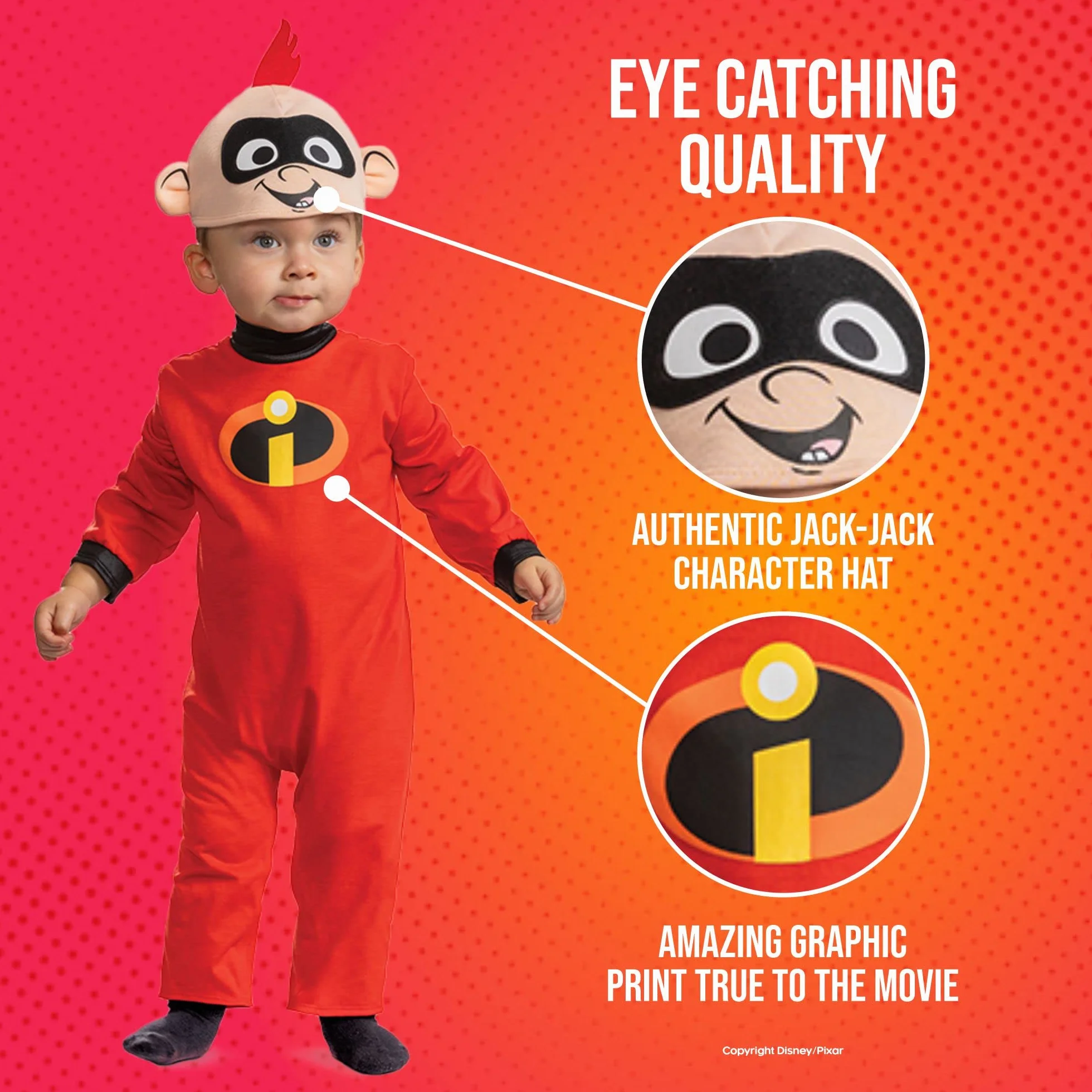Disguise Oficjalny Strój Jack-Jack Iniemamocni Disney Pixar dla Niemowlęcia, Kombinezon Superbohater, 1-2 Lat