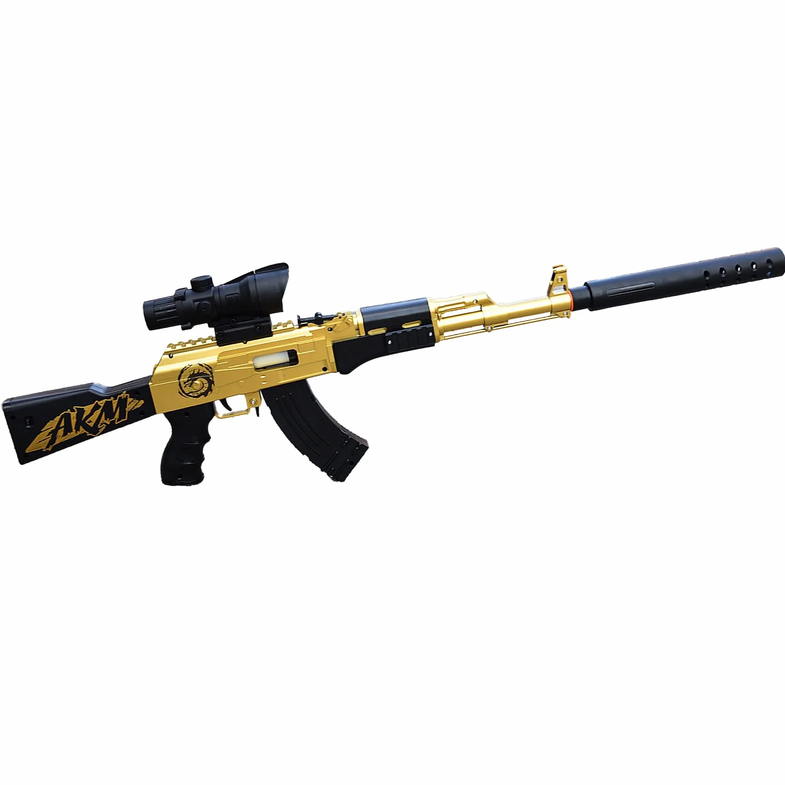 AKM Wyrzutnia łusek Soft-Head pistolet zabawkowy dla dzieci | Zdejmowany model | W zestawie 5 pocisków Soft-Head | Bezpieczny rewolwer zabawkowy o realistycznym wzornictwie (złoty)