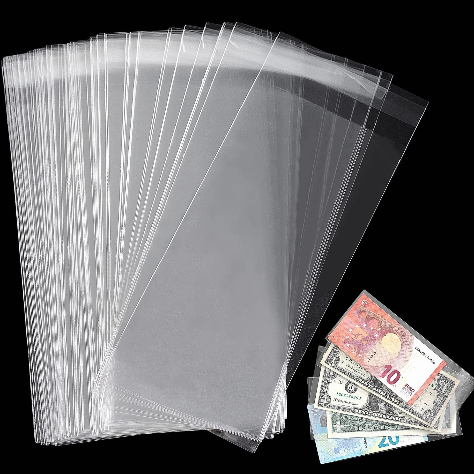 Uncle Paul Przezroczysty papierowy pojemnik na pieniądze 18,5 x 9 cm / 7,2 x 3,5 cala - rękawy walutowe na pieniądze materiał PP na banknoty, rachunki, kartę kolekcjonerską, znaczek, 100 sztuk