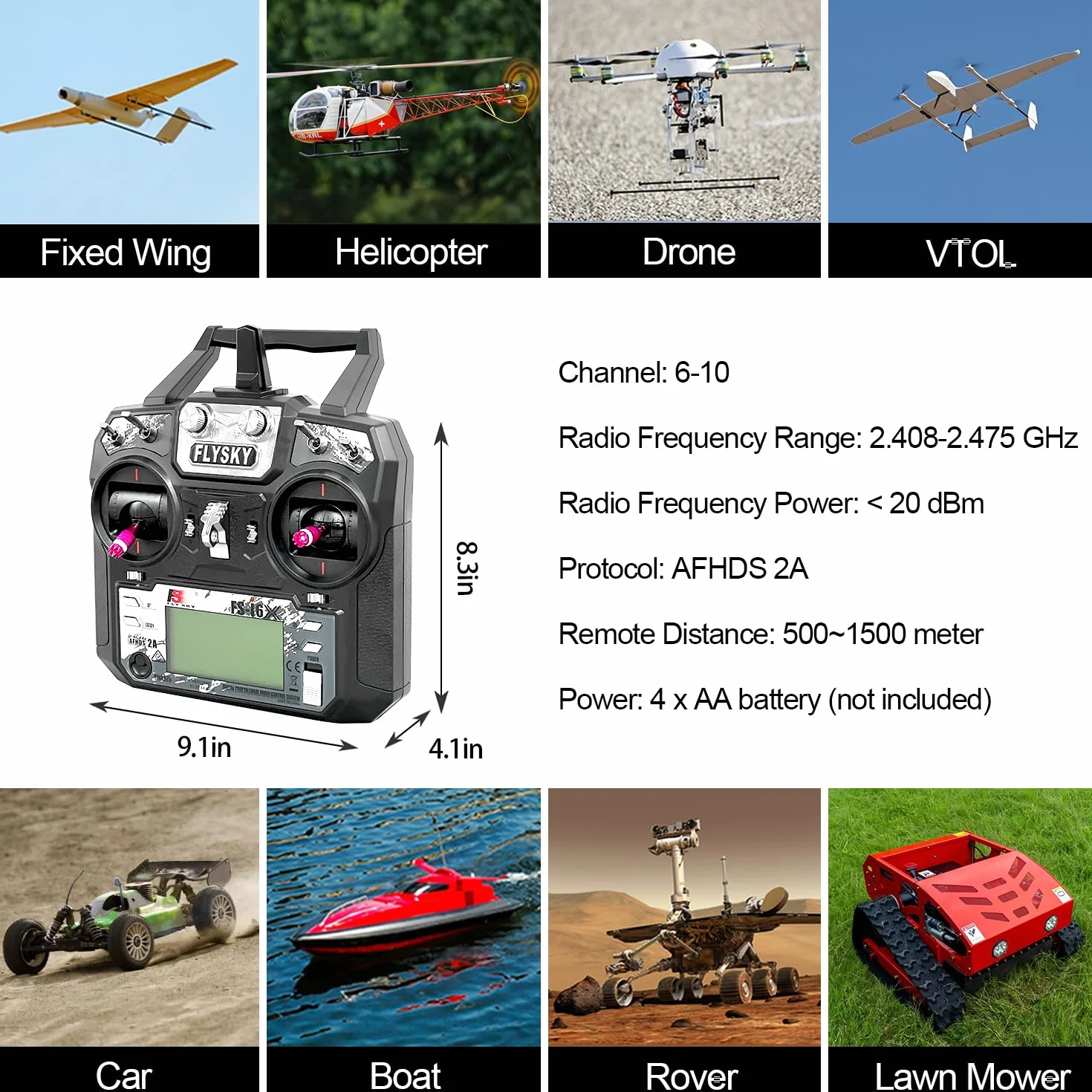 HAWK'S WORK FS-i6X 10 Ch Transmitter, 2.4GHz RC Controller z FS-iA6B Receiver dla Drone Multirotor Airplane Helicopter Car Tank Boat (i6X+iA6B)