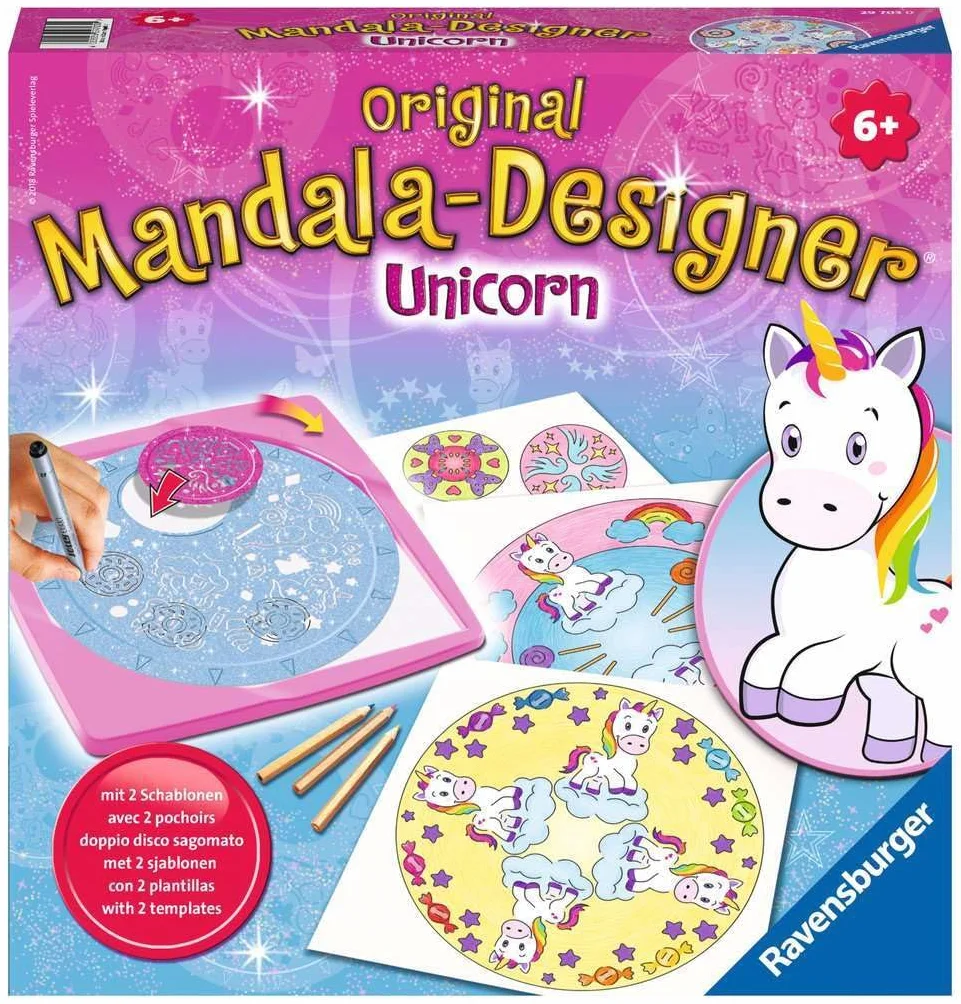 Ravensburger Mandala Designer Unicorn 29703, Zeichnen lernen für Kinder ab 6 Jahren, Zeichen-Set mit Mandala-Schablonen für farbenfrohe Mandalas