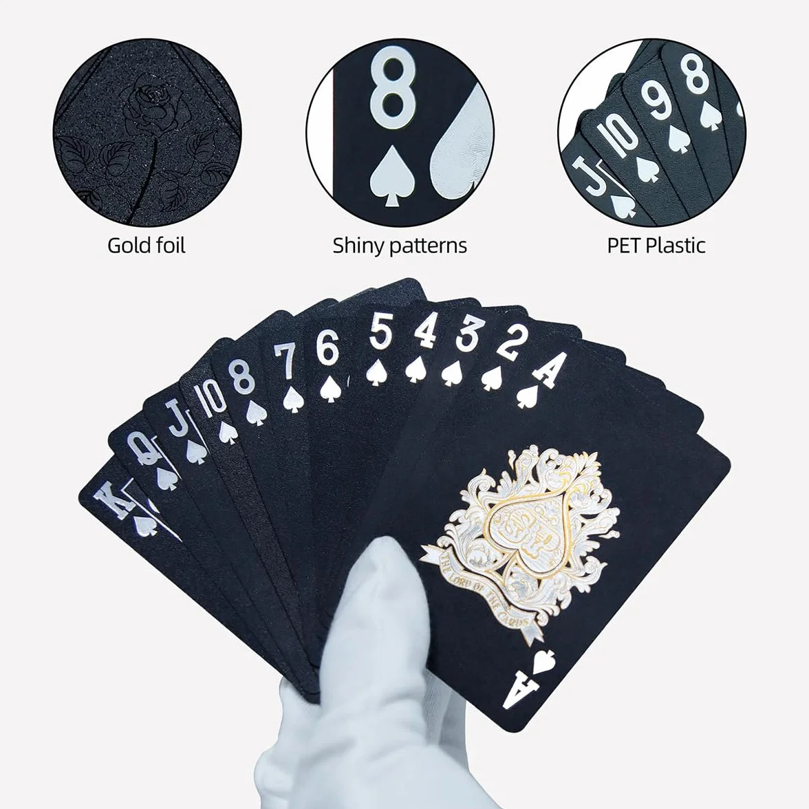 Shirene Black Foil Poker, 2 szt. fajnych czarnych kart do gry, wodoodporne, plastikowe, nowość, karty do pokera, zestaw 54 wykwintnych czarnych kart do gry w pokera z folią, do interakcji rodzinnych