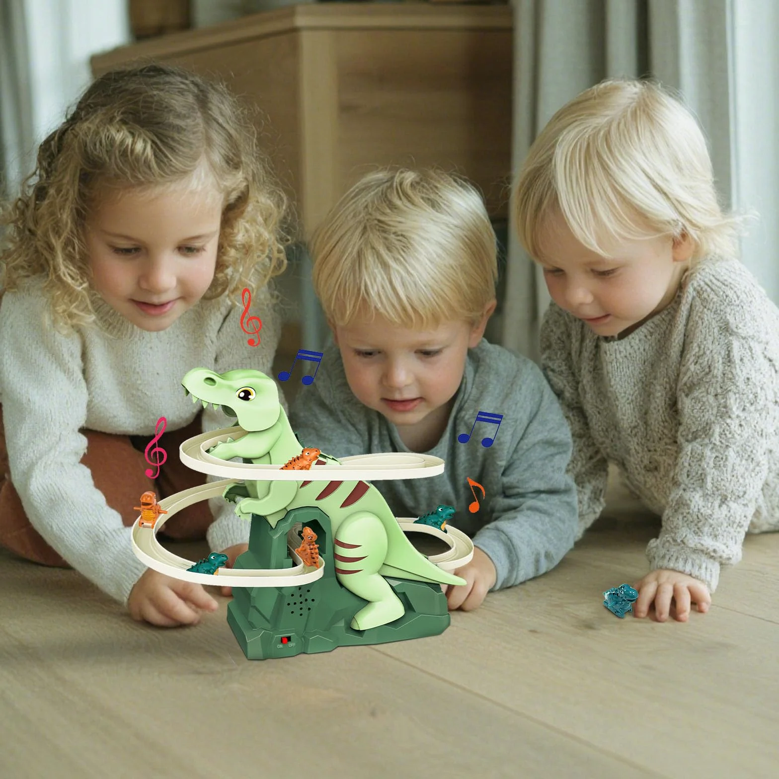 Zabawka do Wchodzenia po Schodach, Tor Wyścigowy Dinozaurów, Zjeżdżalnia Edukacyjna dla Dzieci, Elektryczna Ścieżka z Dinozaurami i Muzyką, Zabawka dla Chłopców Dziewcząt