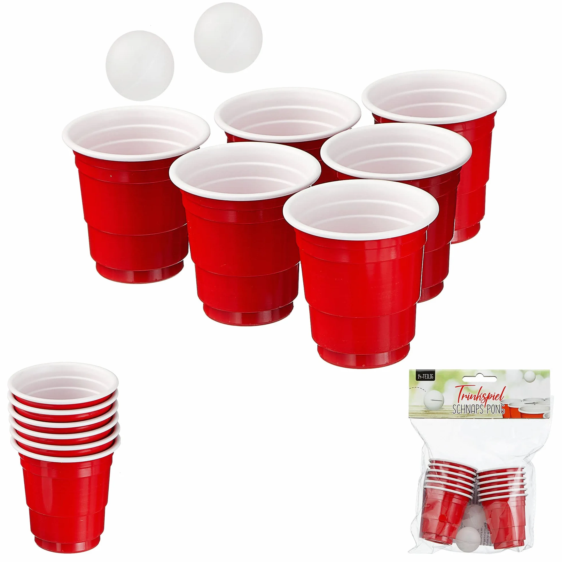 Cepewa Gra do picia Schnaps Pong 14-częściowa, 2 piłki, 12 kubków, gra imprezowa, Beerpong (1 x 14-częściowa)