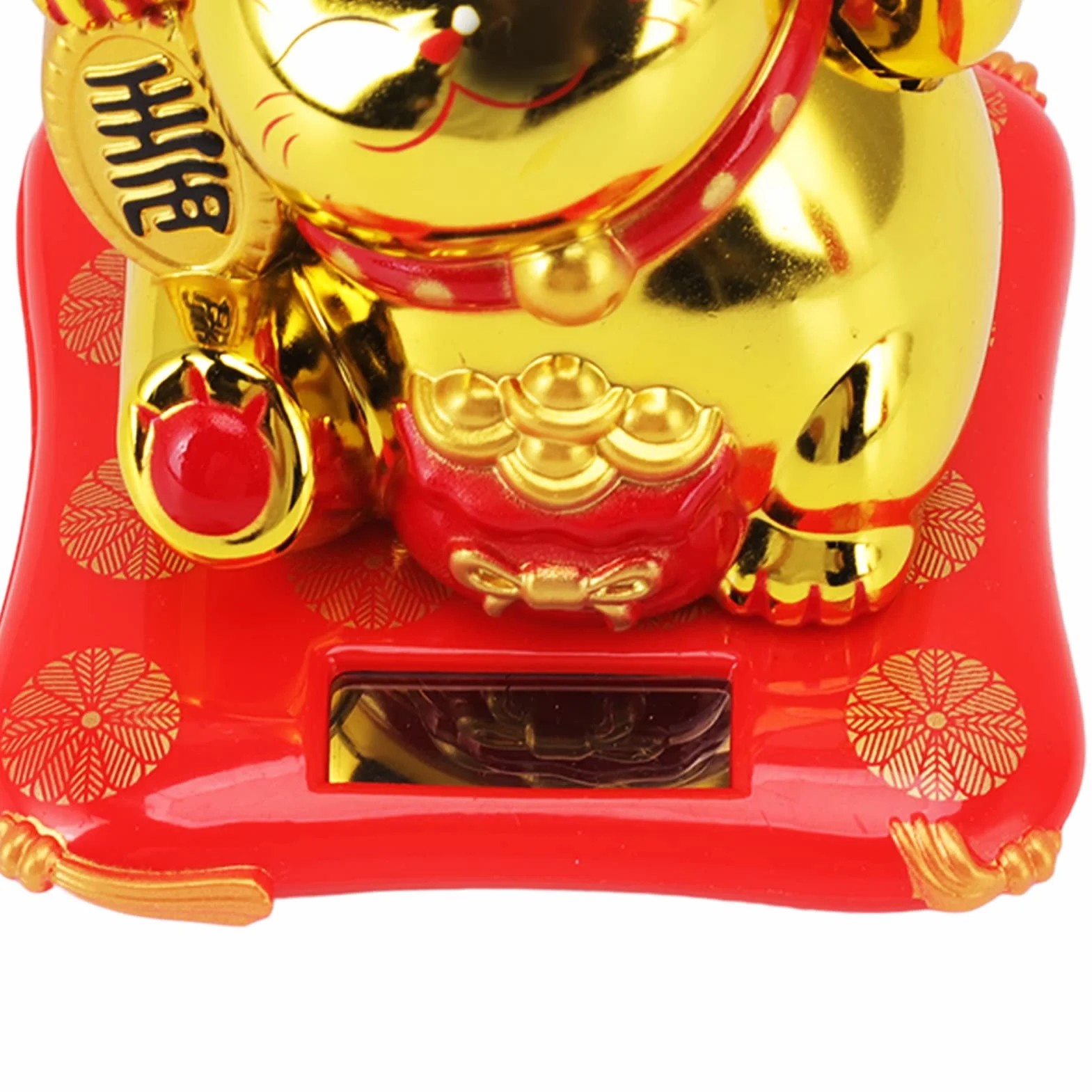 Solar Powered Lucky Waving Cat, Chiński Wealth Lucky Cat Waving Arm Solar Fortune Cat Statue, Beckoning Waving Arm Fortune Lucky Cat for Decorating Front Desk Car Business Opening (Złota Torba Błogosławieństwa)