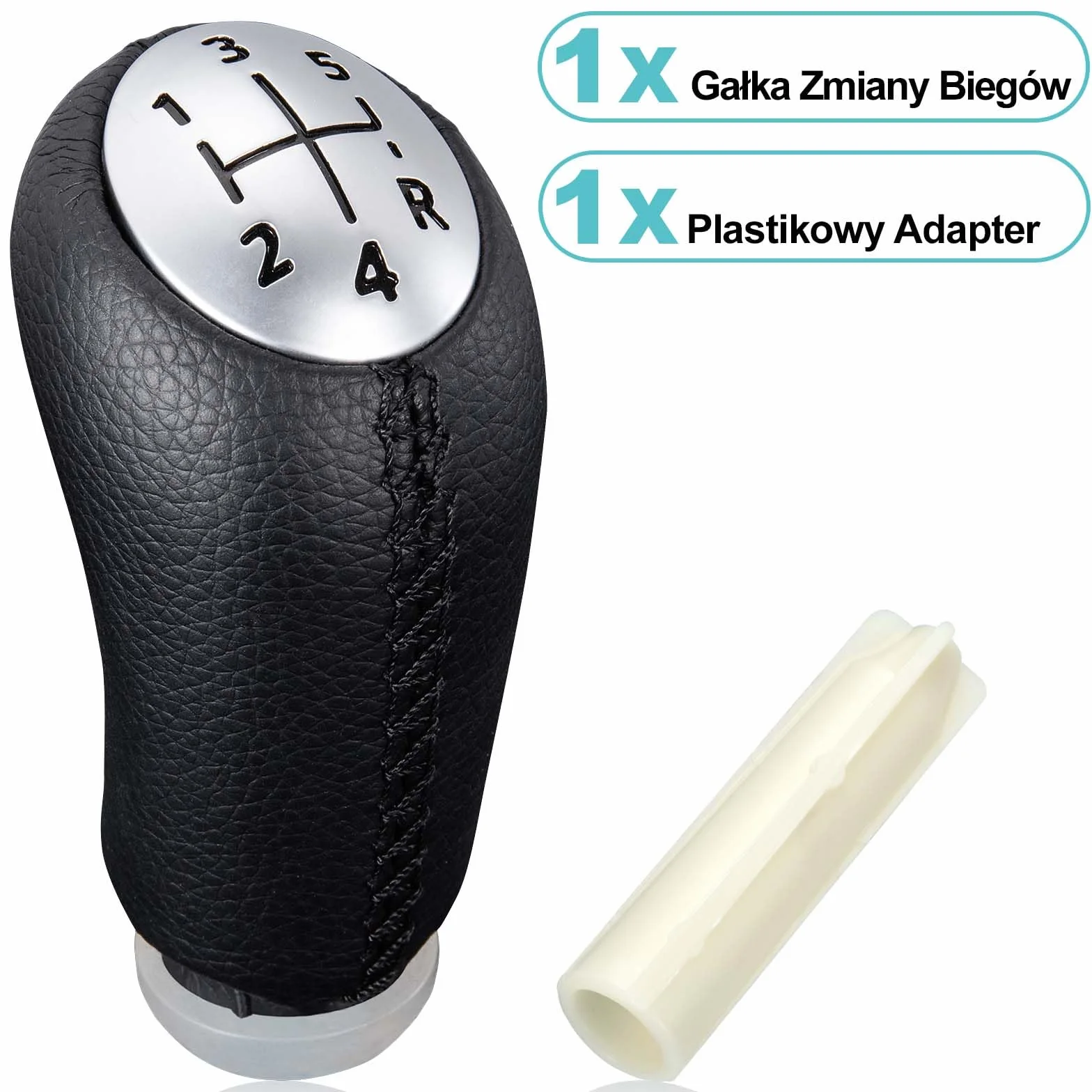 Gałka dźwigni zmiany biegów Spurtar Clio 3 do Renault Clio III 2005-09, Megane 2 Laguna 2 2003-09, Clio 4 2012-19 czarna skóra, z adapterem