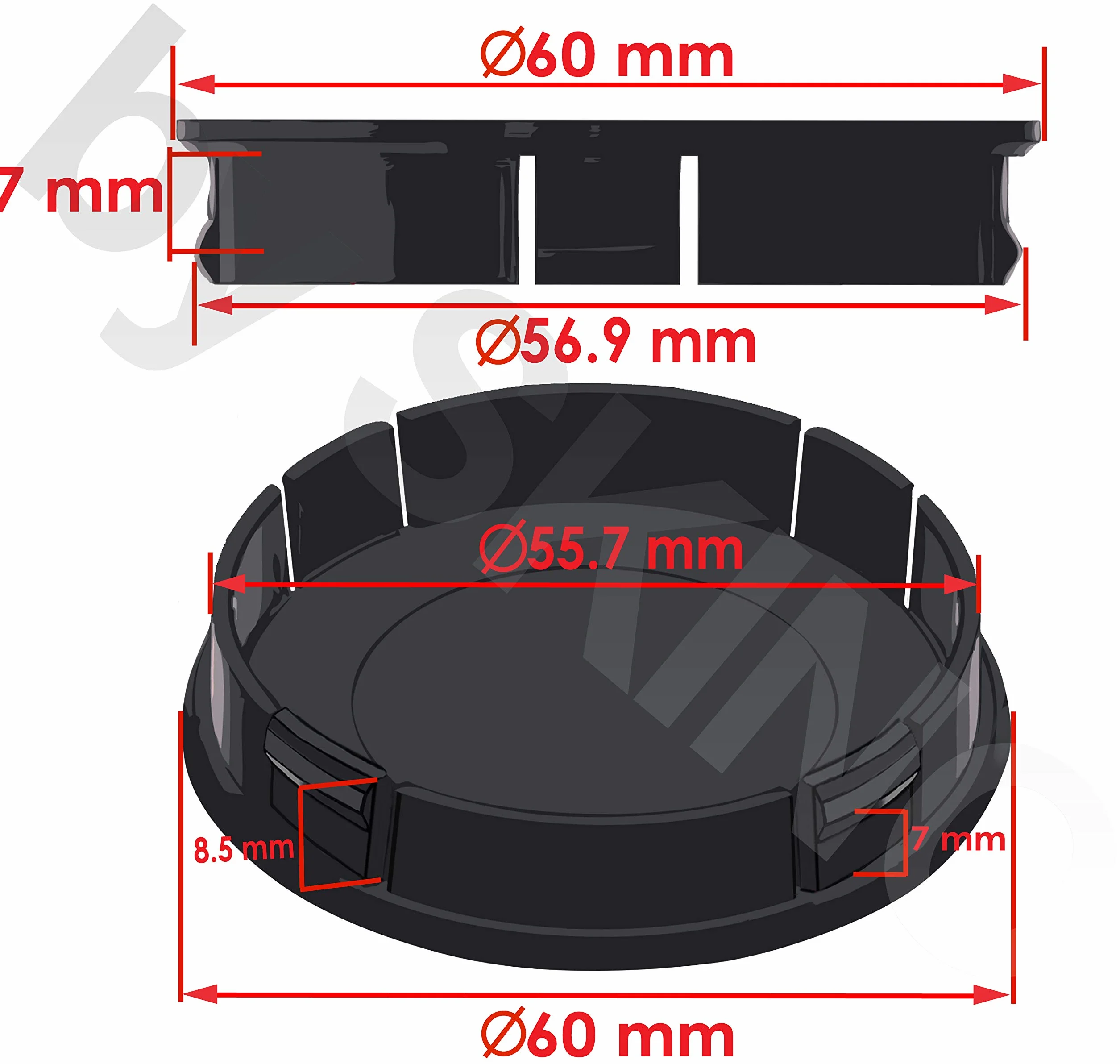 Skino zestaw 4 zaślepek do felg, 60 mm, uniwersalne, czarne, do tuningu samochodu