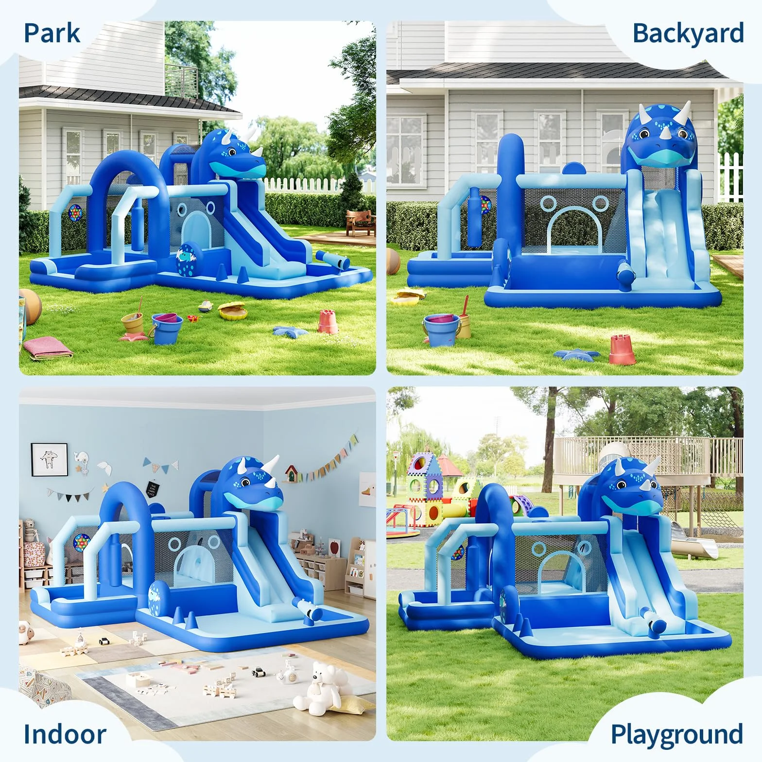 Nadmuchiwany zamek z tkaniny Oxford, nadmuchiwany zamek dla dzieci, dmuchany, trampolina, zjeżdżalnia, ścianka wspinaczkowa, plac zabaw, pojemność 113 kg, niebieski