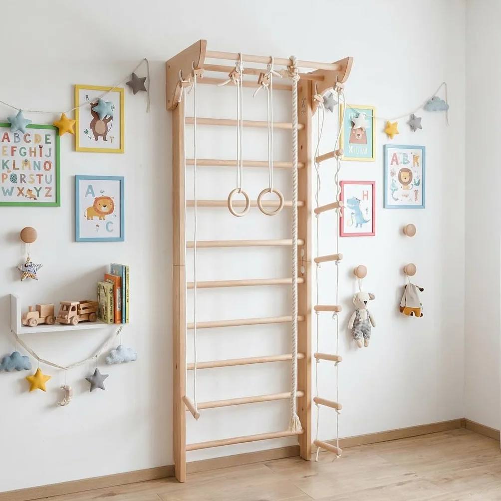 Ściana gimnastyczna drewniana "Kinder-2-240" – Wooden Swedish Ladder for Kids and Adults, Wall Bar, Drabinka Gimnastyczna do Home Gym i Kids Room, Sprzęt Gymnastic