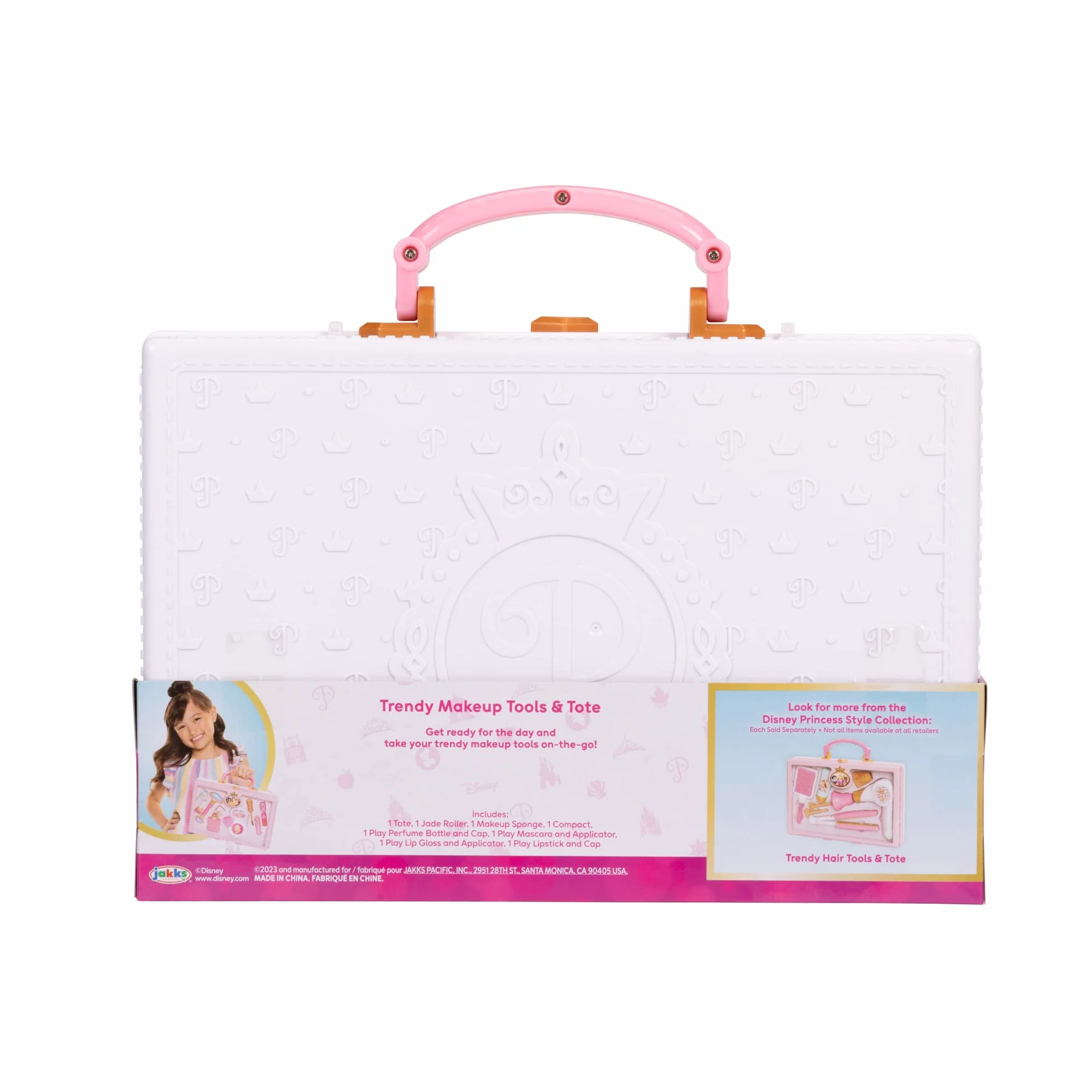 Disney Princess Style Collection Girls Trendy Makeup Tote Bag, Modne narzędzia do udawania zabawy w makijaż, w tym wałek do twarzy, w zestawie 8 różnych narzędzi do zabawy