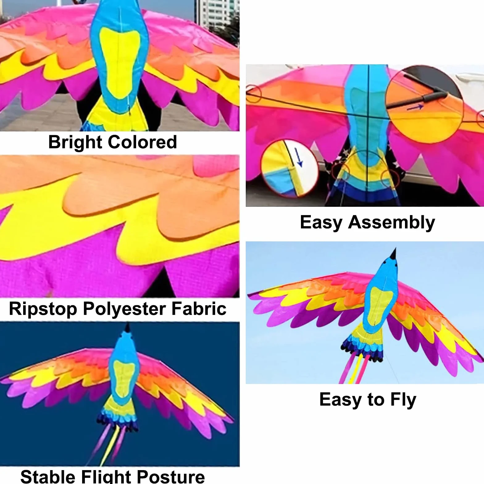VIKY Phoenix latawiec dla dzieci i dorosłych, latawiec z uchwytem i liniami, 90 x 180 cm, duży smok plażowy, z ogonem o długości 150 cm, w zestawie sznurek latawca 100 m, łatwy do latania