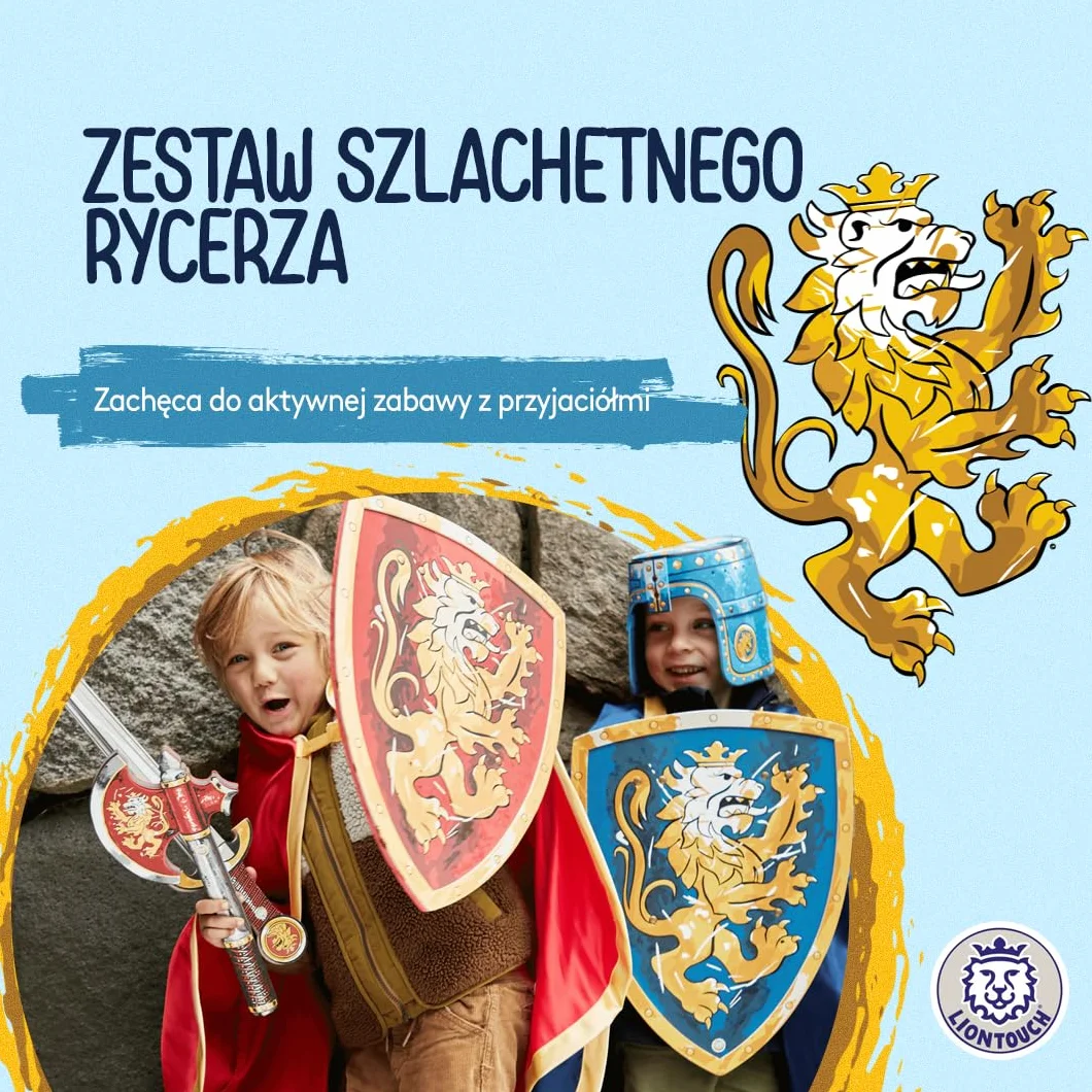 Liontouch 11000LT średniowieczna elegancka zabawka rycerska, zestaw dla dwojga, niebieski i czerwony, dwa miecze, tabliczki i siekiery z pianki dla dzieci
