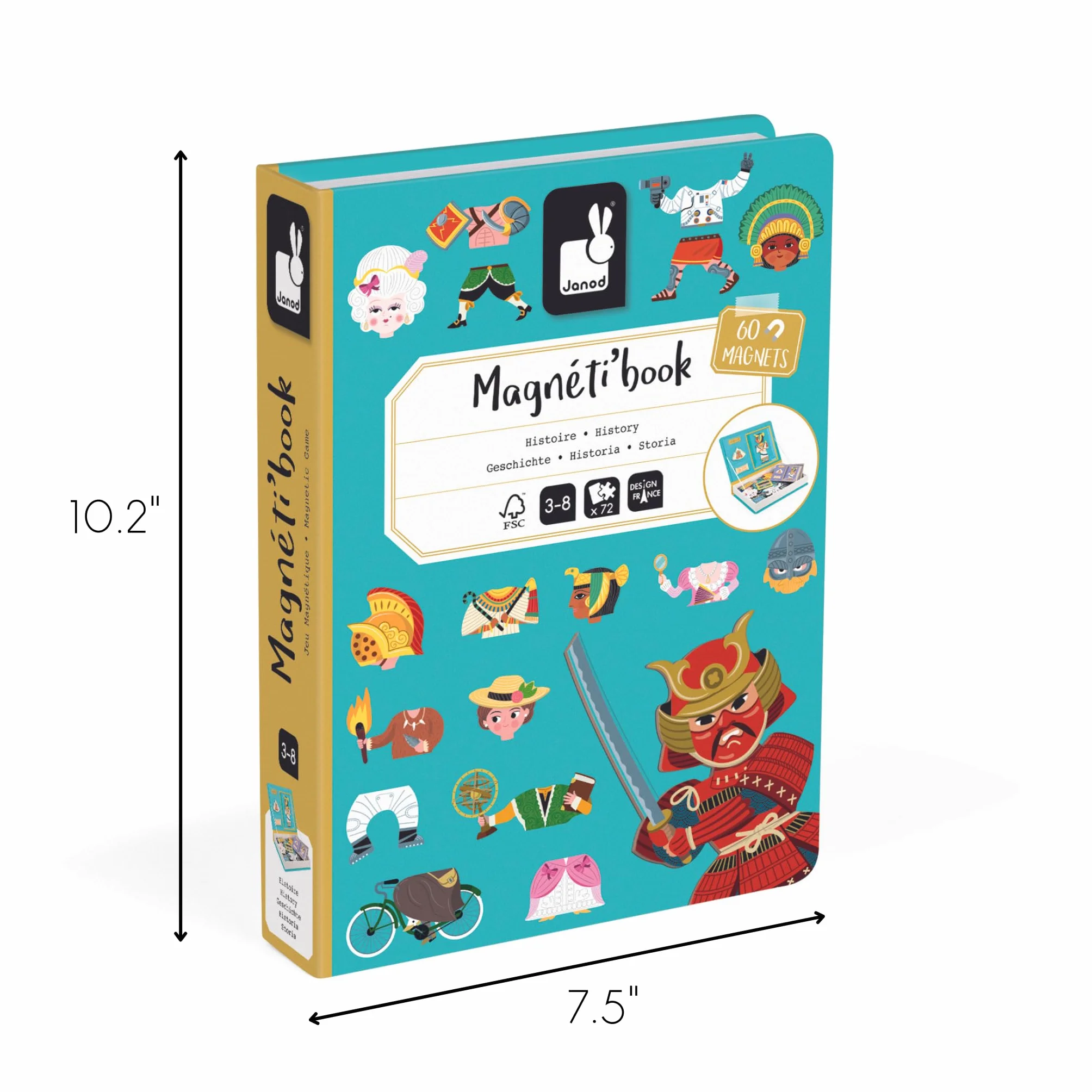 Janod Magnéti'Book Story-Magnetyczna gra edukacyjna 60 magnesów + 12 modeli-zabawki dla dzieci z tektury FSC-ćwiczenia Dobra motoryka i wyobraźnia Od 3 lat, Wielobarwny (JURATOYS J02598)