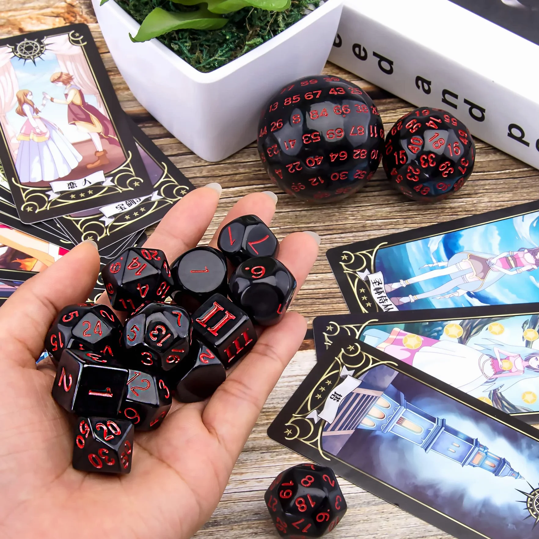 SIQUK 15 sztuk Kości wielościenne D3-D100 do RPG DND, czarno-czerwone