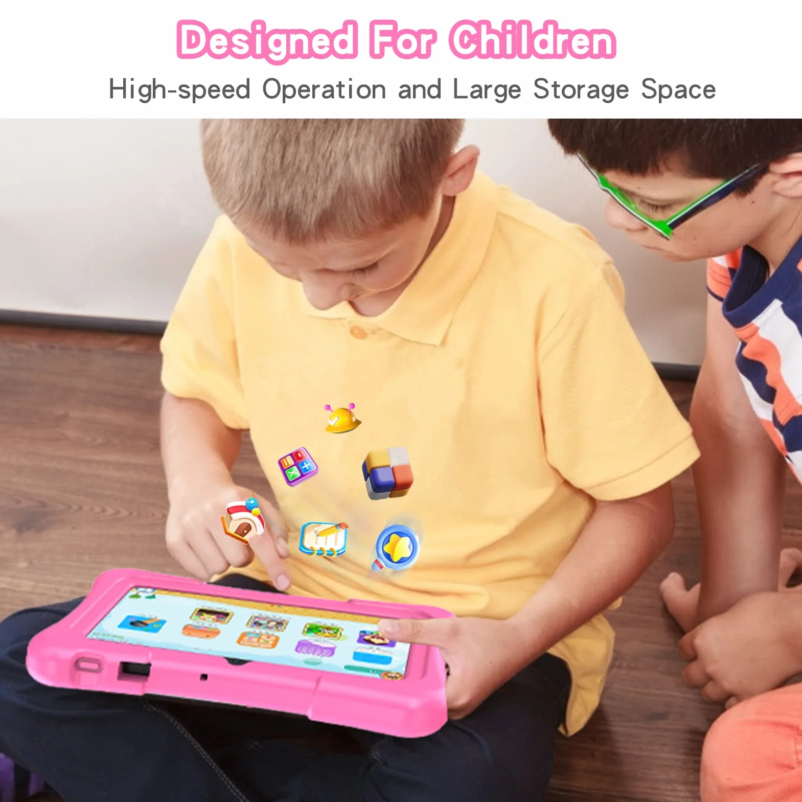 Pritom 7-calowy tablet dla dzieci, z systemem Android 11, Quad Core, 2 GB RAM, 32 GB ROM, BT, Wi-Fi, podwójny aparat, edukacja, gry, zabezpieczenie przed dziećmi, fabrycznie zainstalowane oprogramowanie dla dzieci w etui na tablet, typ C, różowy