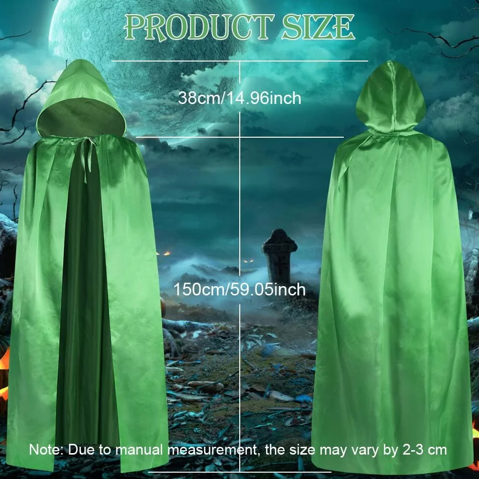 Aomig Czarna peleryna z kapturem na Halloween dla dorosłych, długa peleryna z kapturem, czarownica, akcesoria do cosplay, tajemniczy czarodziej, bajkowy, fantazyjny kostium, Halloween, maskarada