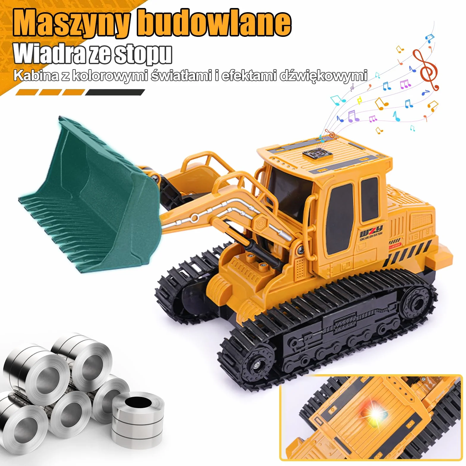 Jiakora Zdalnie sterowany buldożer, 2,4 GHz RC samochód traktor ciężarówka, ładowarka kołowa zdalnie sterowana światłem i dźwiękiem, 2 akumulatory 60 minut, koparka, pojazdy na placu budowy, zabawka