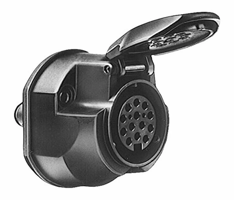 HELLA Gniazdo - 12V - 13-biegunowy - Wtyczki: Styk śrubowy - Ø: 72[mm] - czarny - DIN / ISO: 11446 - Blister - Ilość: 1 - 8JB 005 949-012