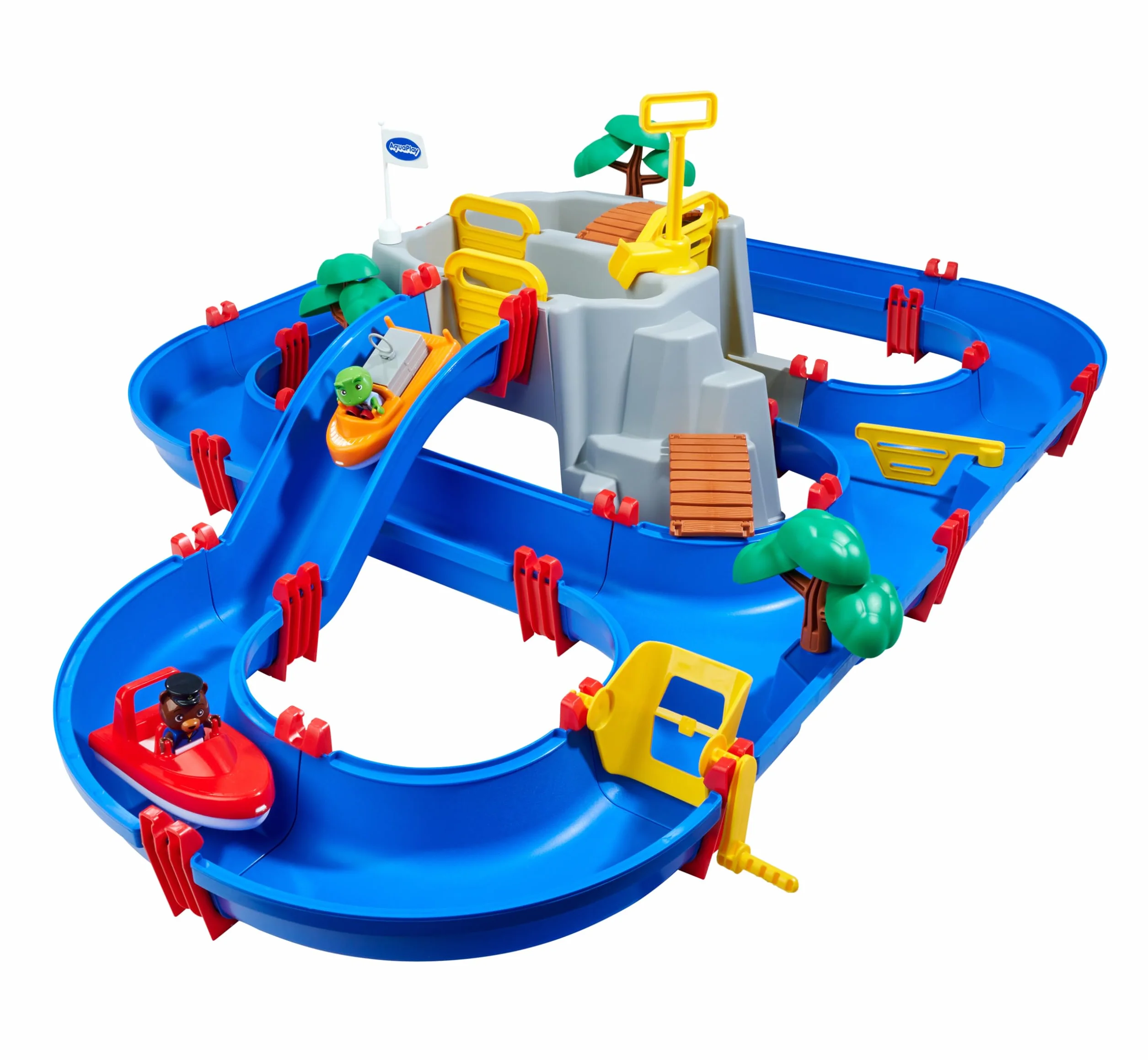 AquaPlay 8700001542 Edukacyjny Tor wodny Góra z wodospadem, zjeżdżalnia, figurki, łódki, kontener, Przenośny Zestaw, zabawka wodna outdoor do użytku na zewnątrz dla Dzieci w wieku od 3 lat