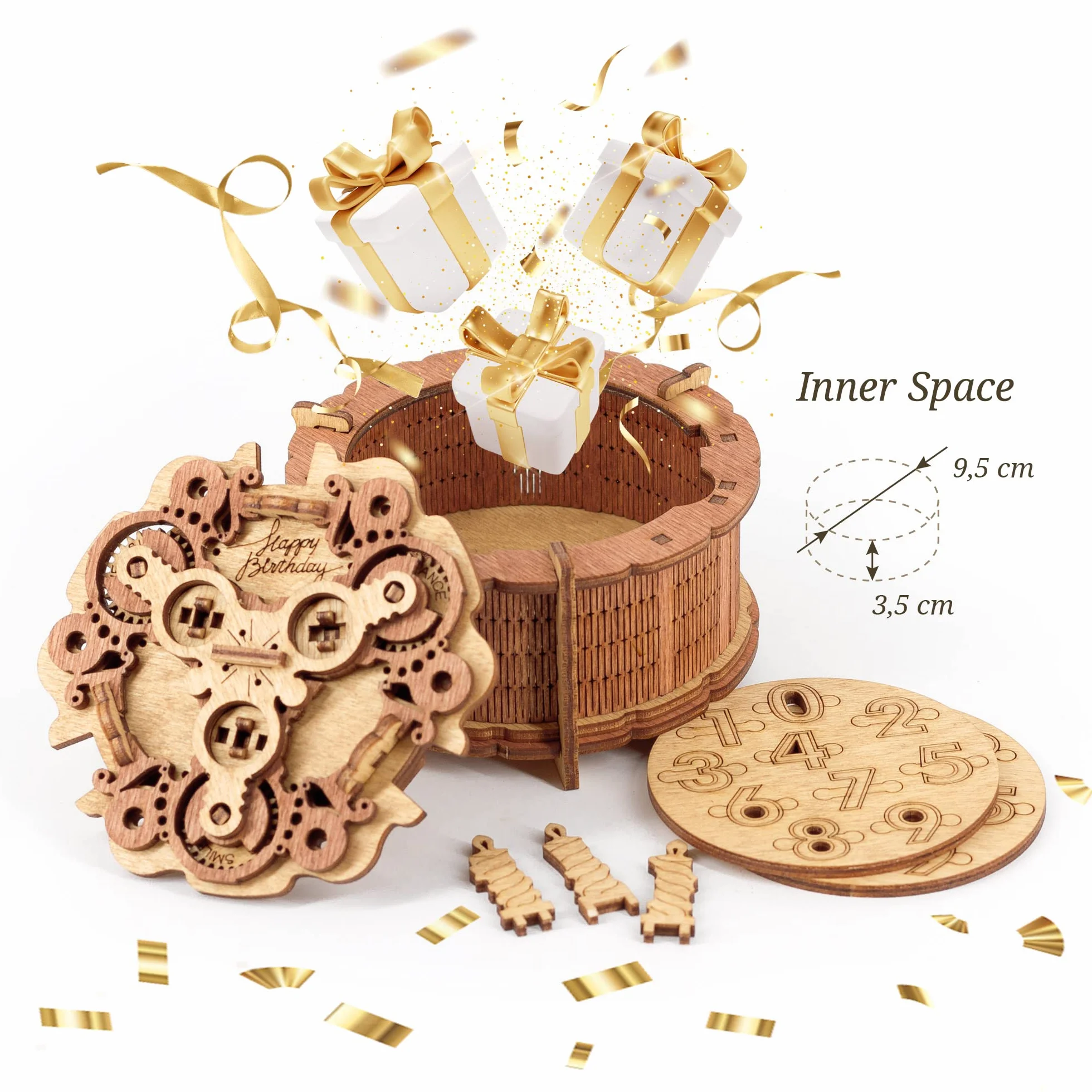 iDventure Happy Birthday Puzzle Pudełko. Spersonalizowany prezent urodzinowy. Mechaniczna skrzynia skarbów. 3D drewniane puzzle. Gra logiczna dla dorosłych.