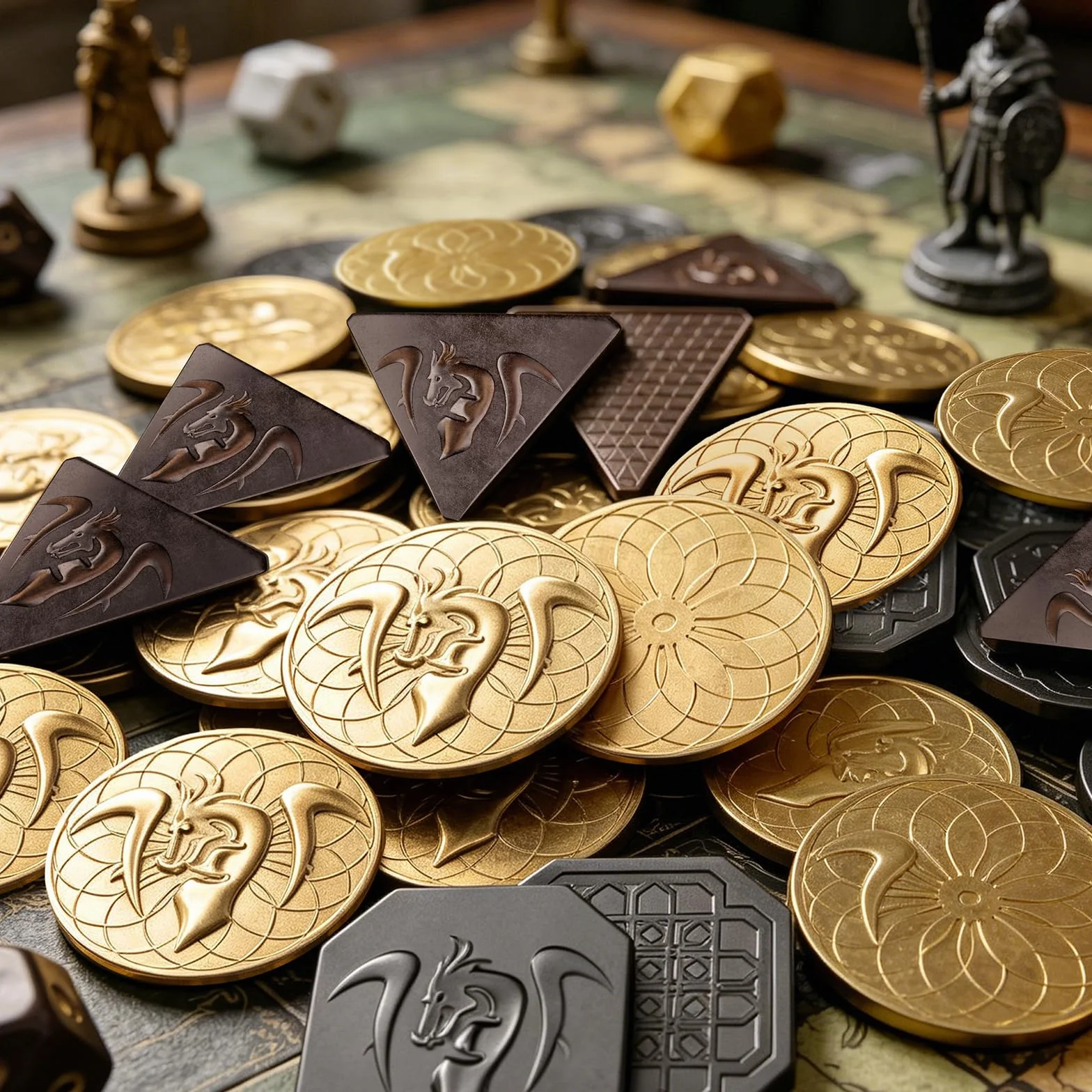 70 PCS Metalowe Monety DND, Skórzana Torba, Zawiera 30 złotych i 20 srebrnych oraz 20 miedzianych monet, Fantasy Tokeny do Gier Planszowych