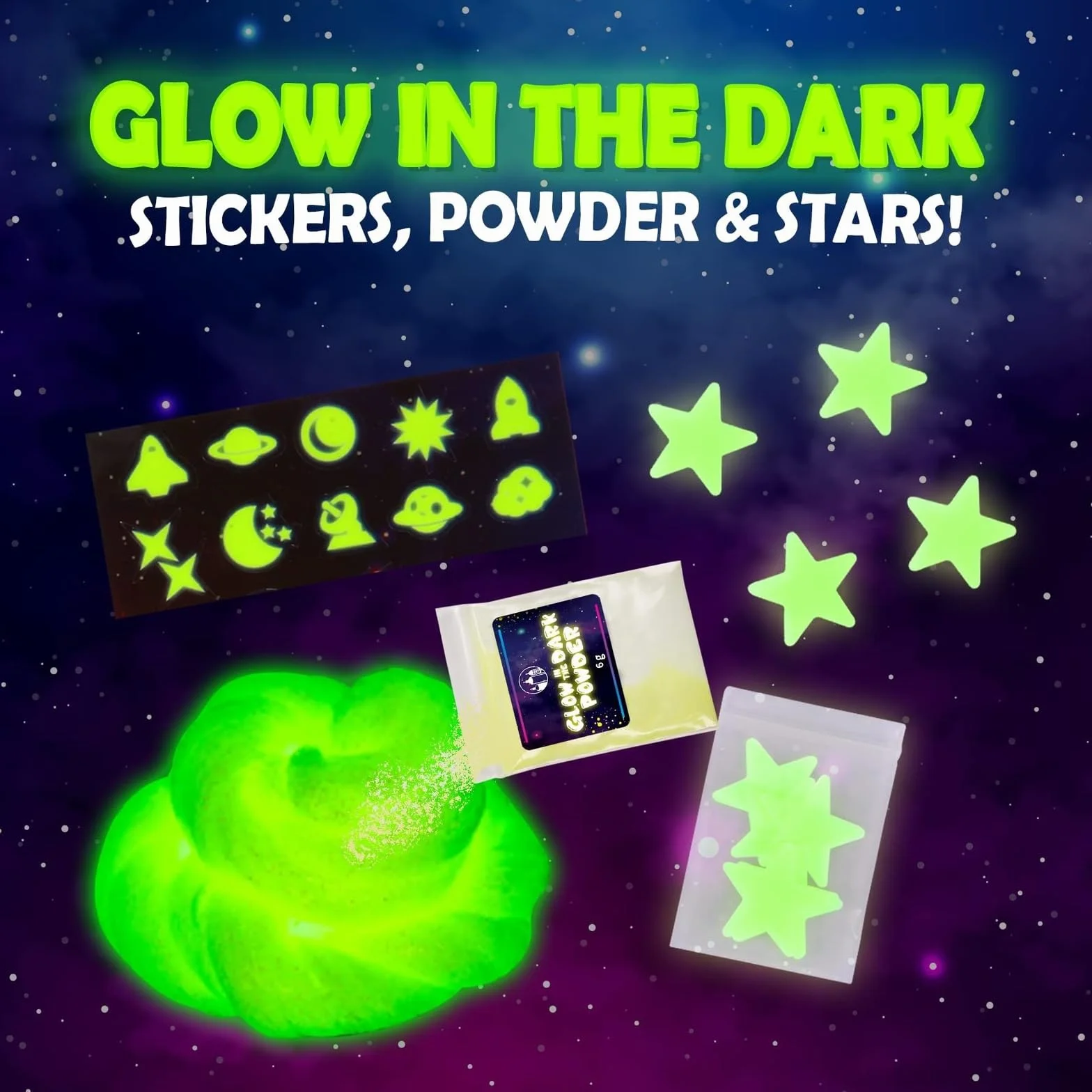 Original Stationery: Zestaw Galaxy Slime z klejem świecącym w ciemności i gwiazdkami do tworzenia brokatu i galaktycznego szlamu! dla dziewcząt i chłopców