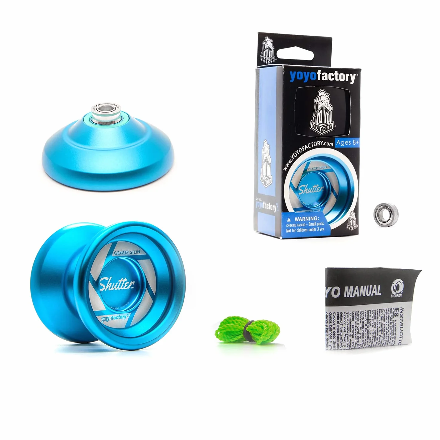 YoyoFactory Shutter Profi Yo-Yo firmy Weltmeister Gentry – niebieski (szybka rotacja, metalowe łożyska kulkowe, sznurek i instrukcja w zestawie)