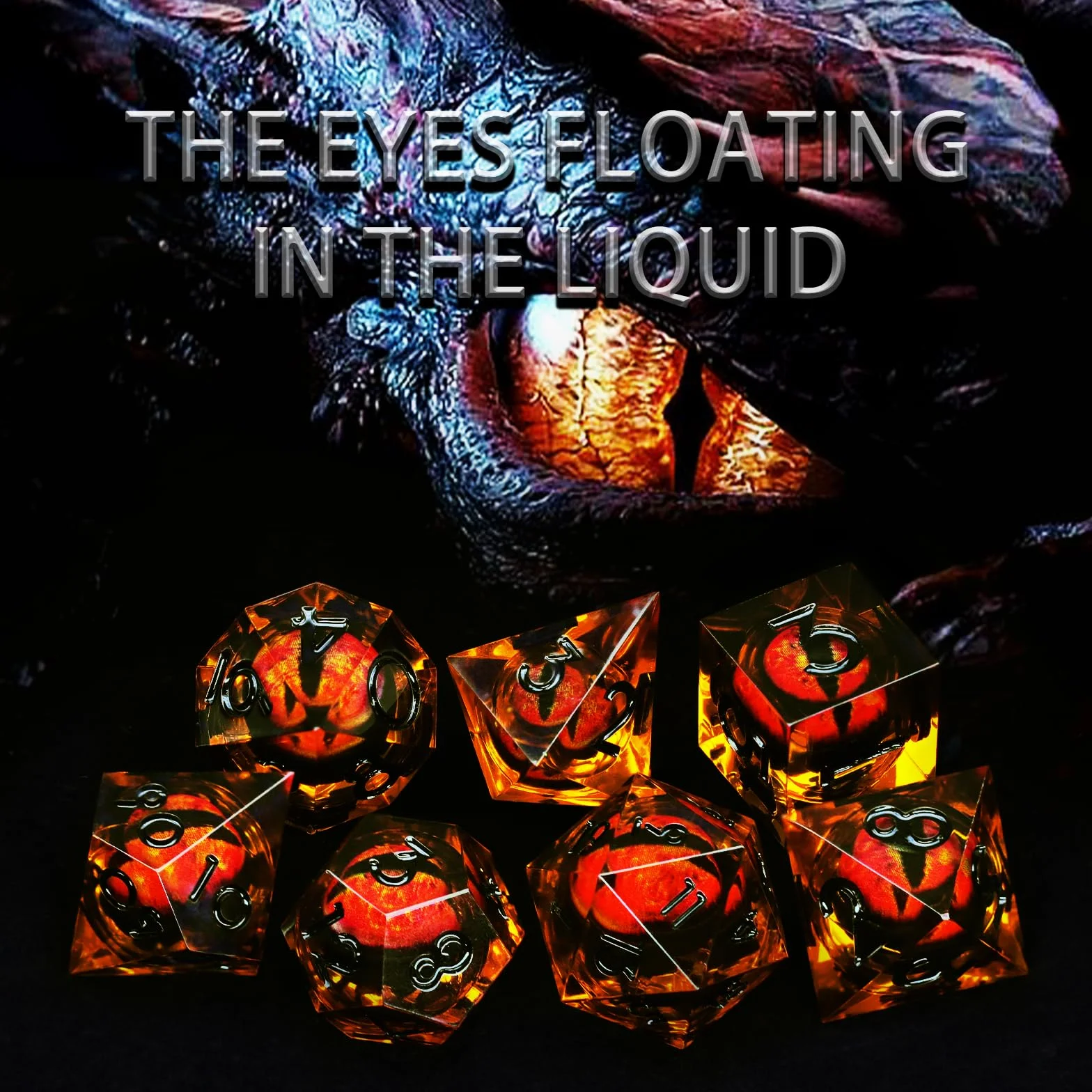 FONVGOGO Zestaw Kości DND do Lochów i Smoków 7-częściowy, Zestaw do gry w Kości RPG Kości Wielościenne Płynnym Rdzeniem Zywicą Smocze Oko DND Dice Set Dungeons and Dragons(Czarny)