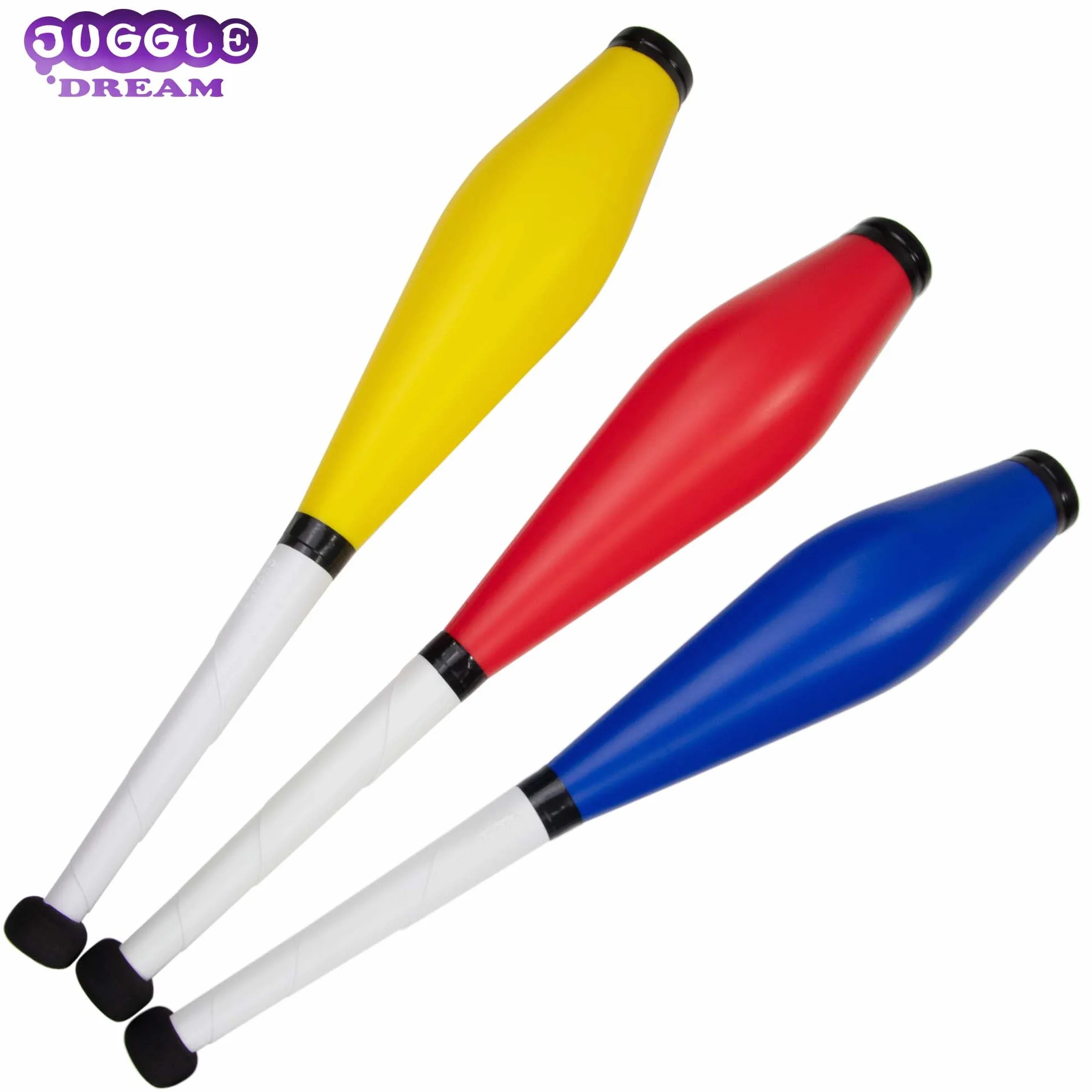 Juggle Dream Trainer Street żonglowania klubów, zestaw 3 wspaniałych klubów treningowych - zestaw żonglerski dla początkujących i zaawansowanych żonglerów (czerwony, niebieski, żółty)