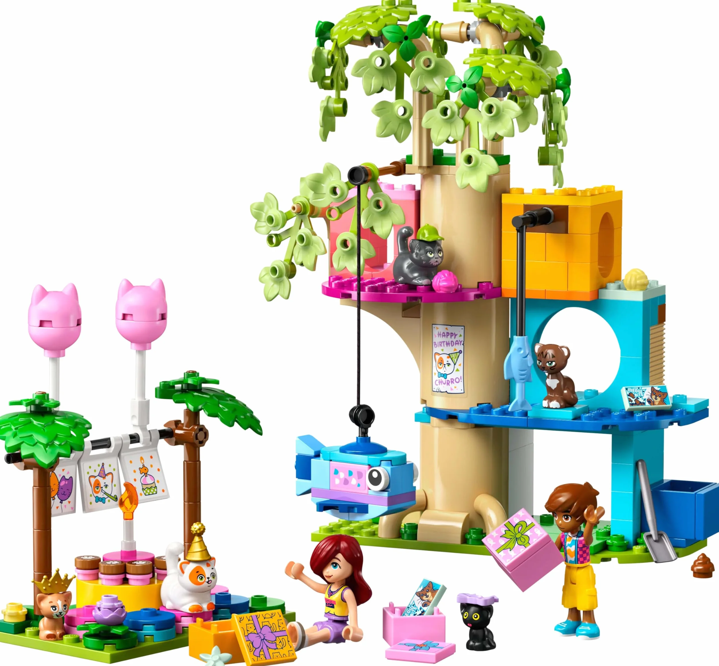 LEGO Friends Kocie przyjęcie urodzinowe i domek na drzewie, zabawka dla dziecka z pięcioma figurkami zwierząt, zestaw dla 6-latki i pomysł na prezent dla dziewczynki, chłopca, miłośnika kotów 42666