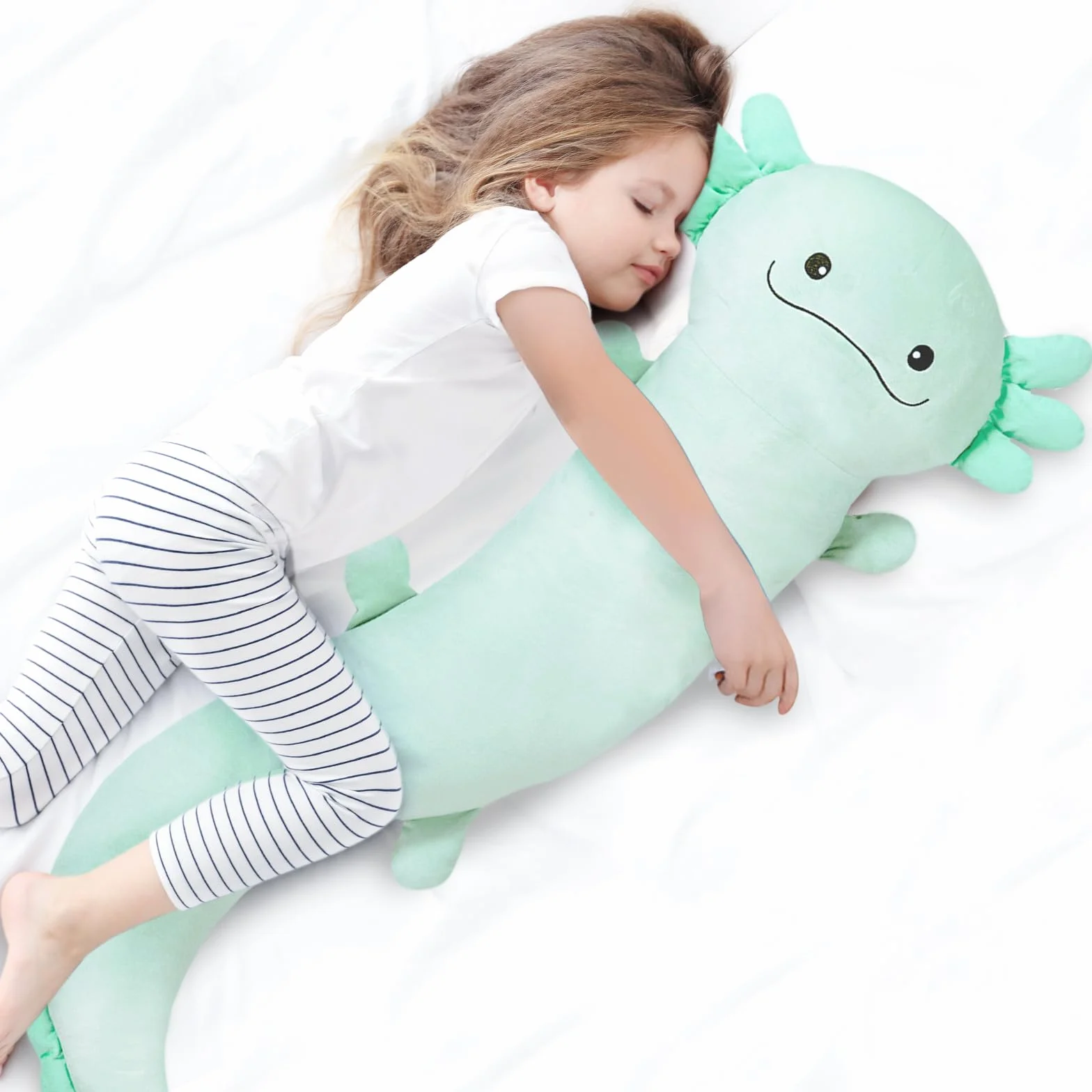 Dalmao 120 cm ogromna pluszowa poduszka Axolotl z wypchanym zwierzęciem, duża zielona poduszka Axolotl, zabawka w ciemności, ogromna poduszka do spania dla dzieci, na urodziny, Wielkanoc