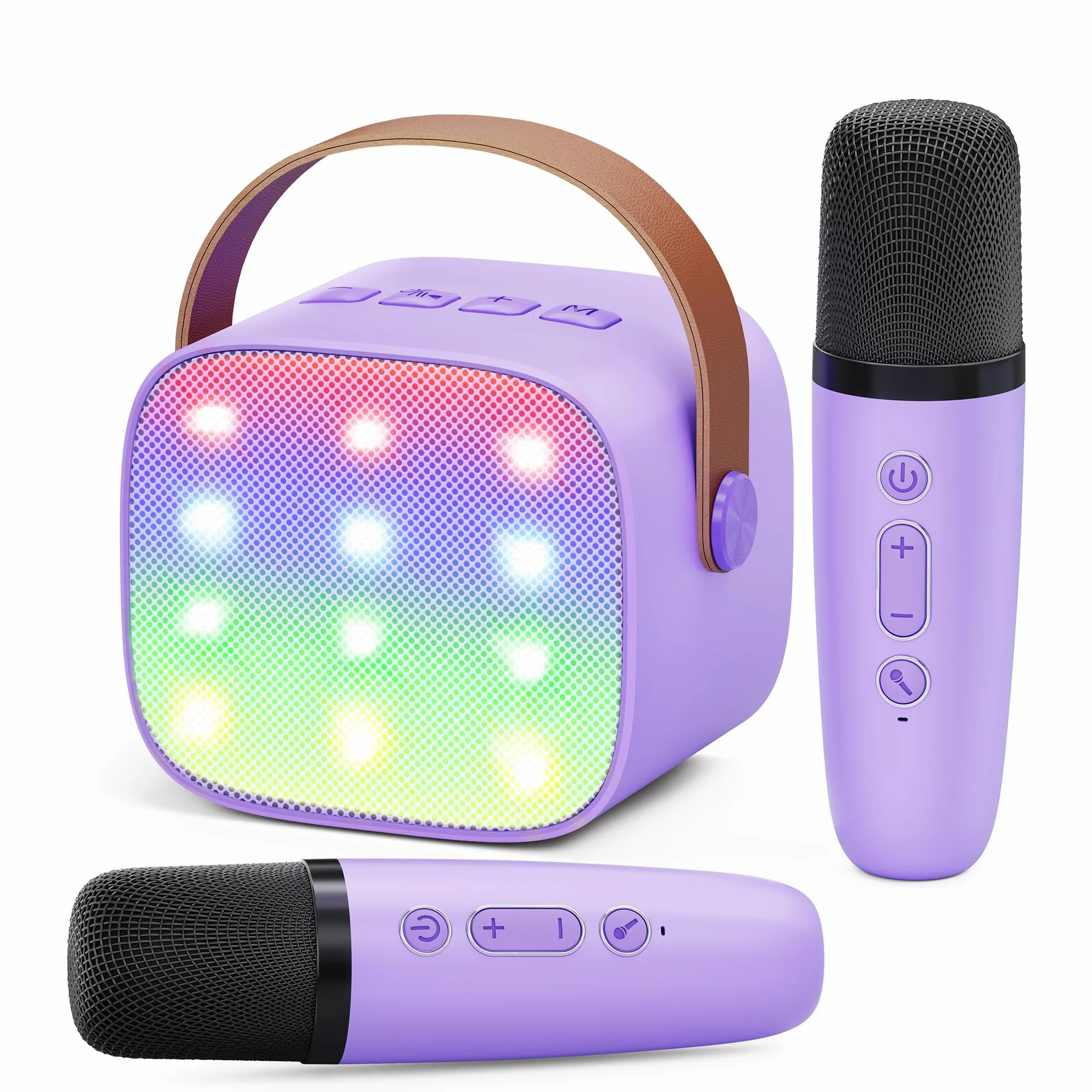 Maszyna karaoke dla dzieci Mini maszyna do karaoke z 2 mikrofonami, głośnik Bluetooth ze światłami LED i zniekształceniem głosu, prezent dla dziewczynek w wieku 3, 4, 5, 6, 7, 8, 9, 10, 11, 12+ lat