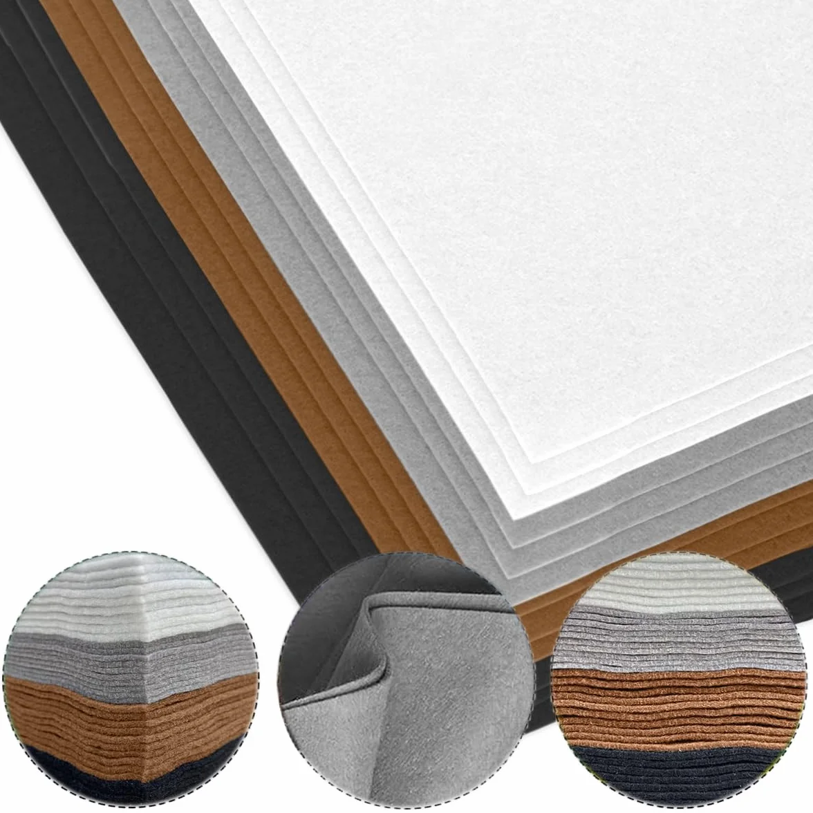 IVEOPPE Filc filcowy, do majsterkowania, 48 sztuk – 30 x 20 cm, materiał filcowy, do mat filcowych, podstawek, filc dekoracyjny, do szycia i majsterkowania (czarny + biały, szary, brązowy)