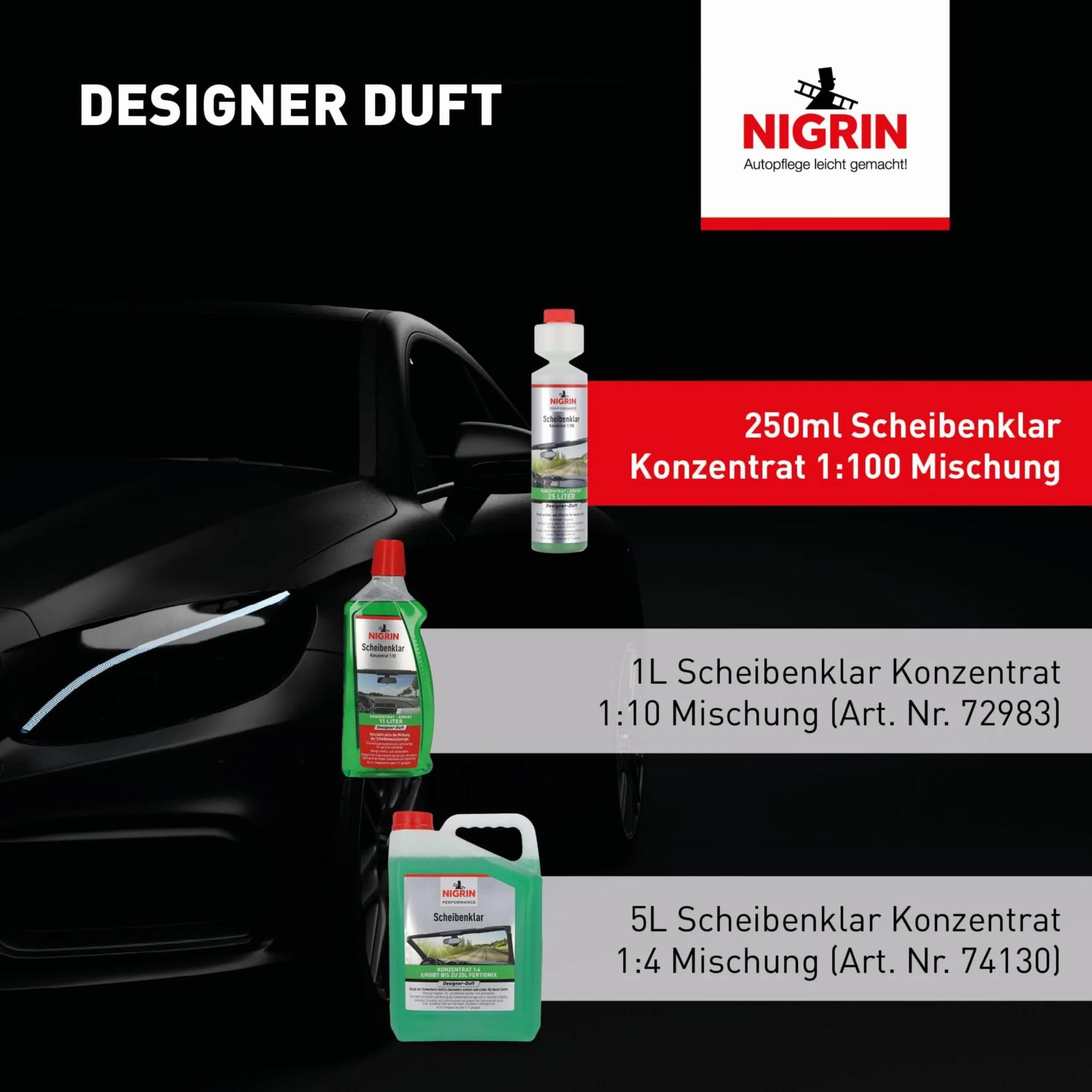 NIGRIN Scheibenklar koncentrat 1:100, szybki i skuteczny dla najlepszej widoczności, 250 ml, bezbarwny