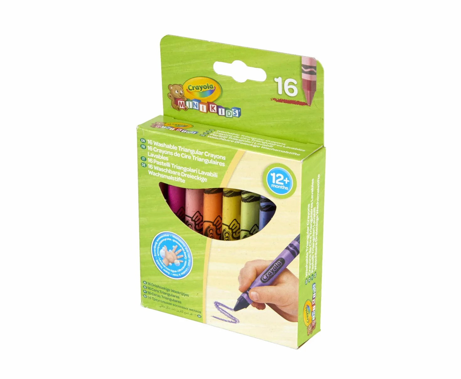 Crayola Mini Kids - Zmywalne Kredki Woskowe Maxi, Trójkątny Kształt, 16 Kolorów, Dla Dzieci od 12 Miesięcy, 52-016T