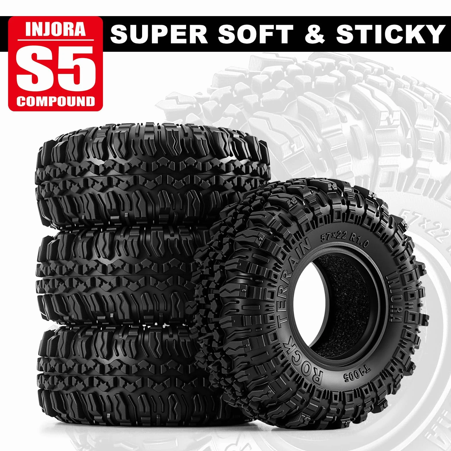 INJORA Zestaw 4 opon gąsienicowych z miękkiej gumy do samochodów osiowych 1/24 1/18 TRX4M RC SCX24 AX24 90081 Gladiator, T1005, S5