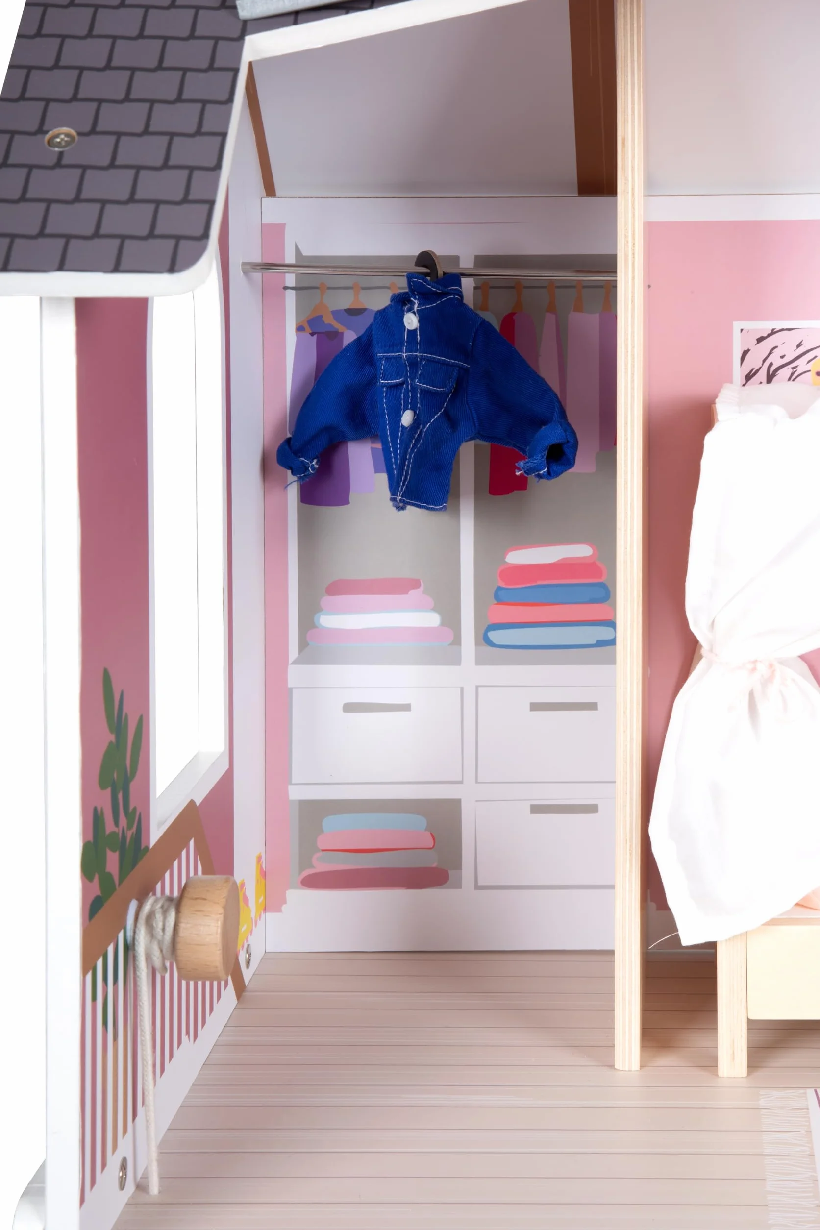 Mały domek dla lalek Villa XL, 3-piętrowy domek dla lalek z windą, dla lalek do 30 cm, skala 1:6, imitacja drewna, 12730