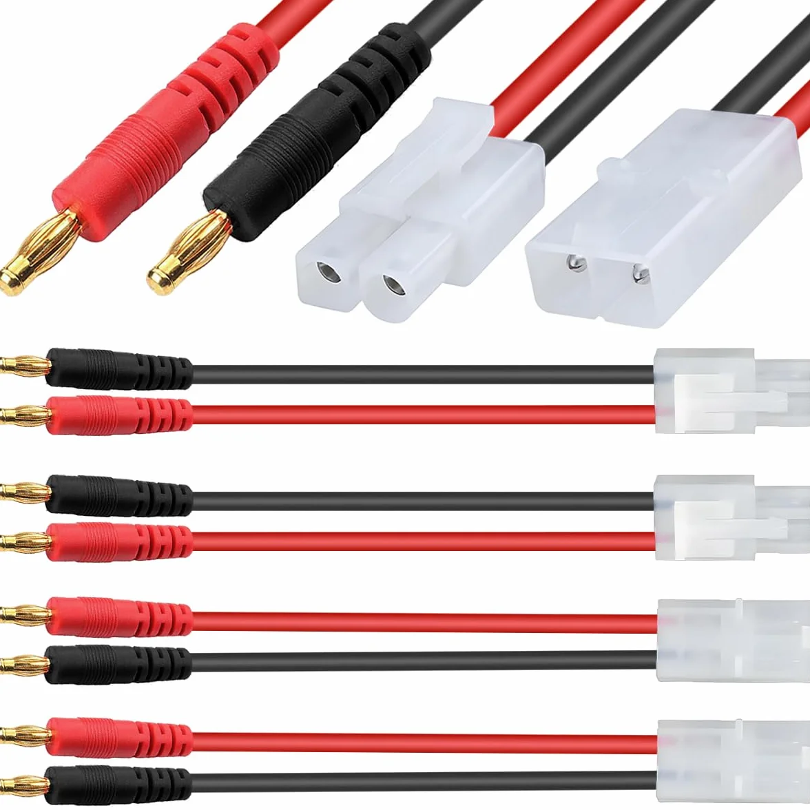4 szt. Kabel do złącza bananowego Tamiya 4 mm Duży kabel adaptera do męsko-żeńskiego Tamiya do bananowego 4,0 mm 14 AWG, do drona RC FPV Samochód Ciężarówka Akumulator Quadcopter