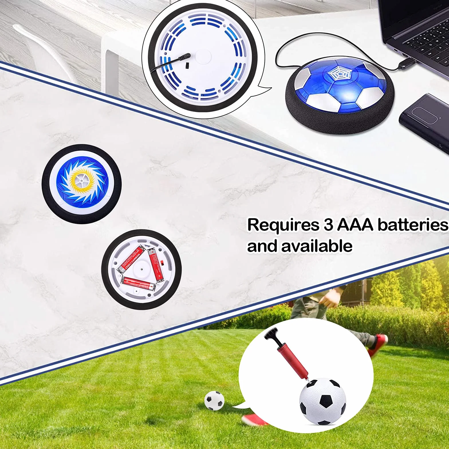 Diealles Shine Air Power zabawka do piłki nożnej dla dzieci, piłka nożna Hover Soccer Ball z oświetleniem LED, pianka, zderzaki, prezent dla chłopców i dziewczynek, do uprawiania sportu, wewnątrz i na