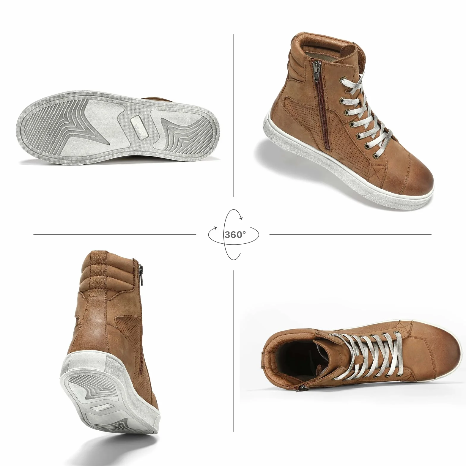 BORLENI Męskie buty motocyklowe, na lato, oddychające, skórzane, z zamkiem błyskawicznym, z wkładką przełączającą, antypoślizgowa podeszwa (czarne