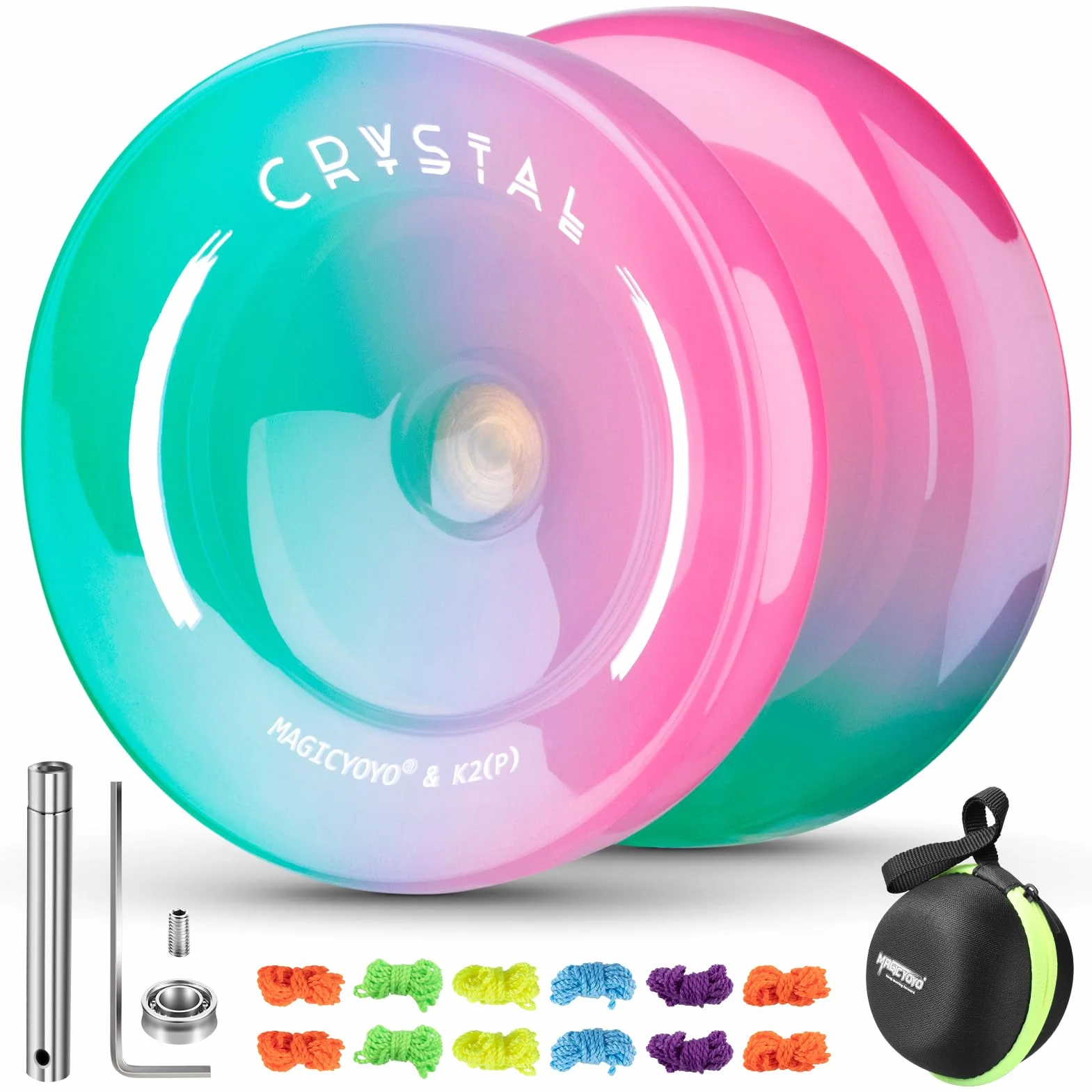 MAGICYOYO JoJo K2, Crystal Yoyo dla dzieci, Dual Purpose YoYo dla początkujących i profesjonalistów, responsywna/nieresponsywna sztuczka JoJo z 12 strunami, narzędzie do przechowywania i pudełko na