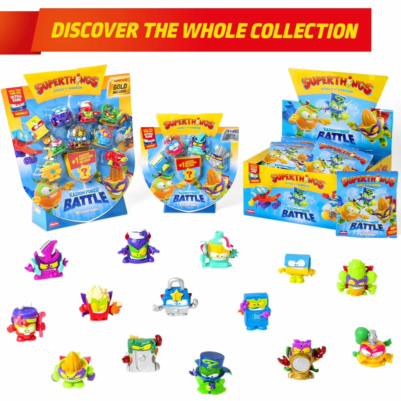 SUPERTHINGS KAZOOM POWER Battle – 10 Pack. Zawartość: 10 Superthingsów (1 niespodzianka i 1 kapitan w złotym kolorze). Zestaw 2/2